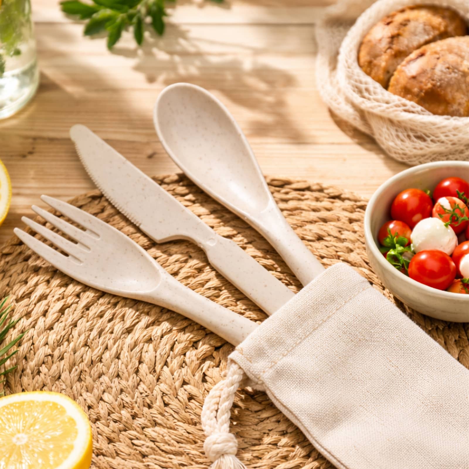 Delish Eco Cutlery Set in Calico Pouch