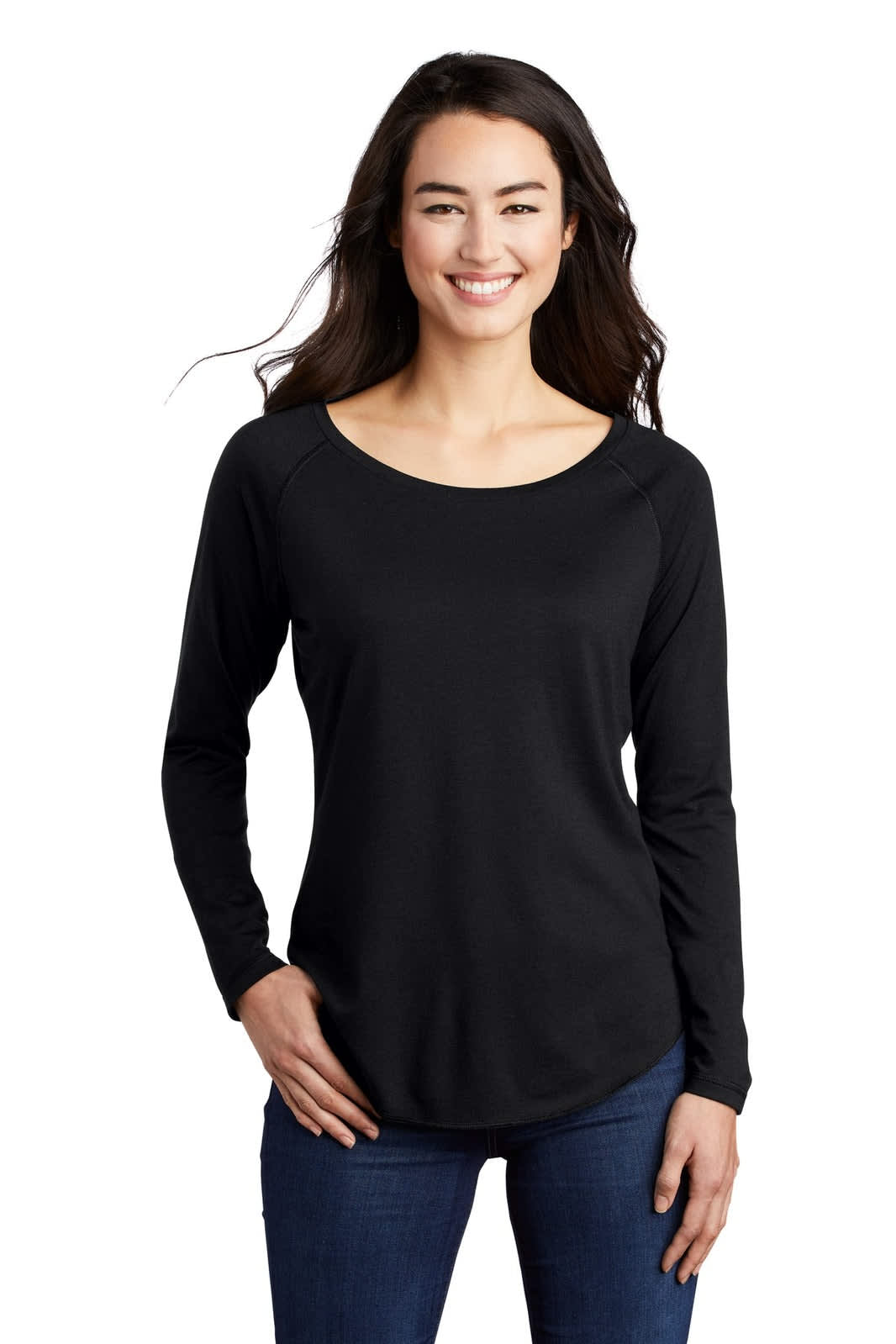Sport-Tek Ladies PosiCharge Long Sleeve Tri-Blend Wicking Scoop Neck Raglan Tee