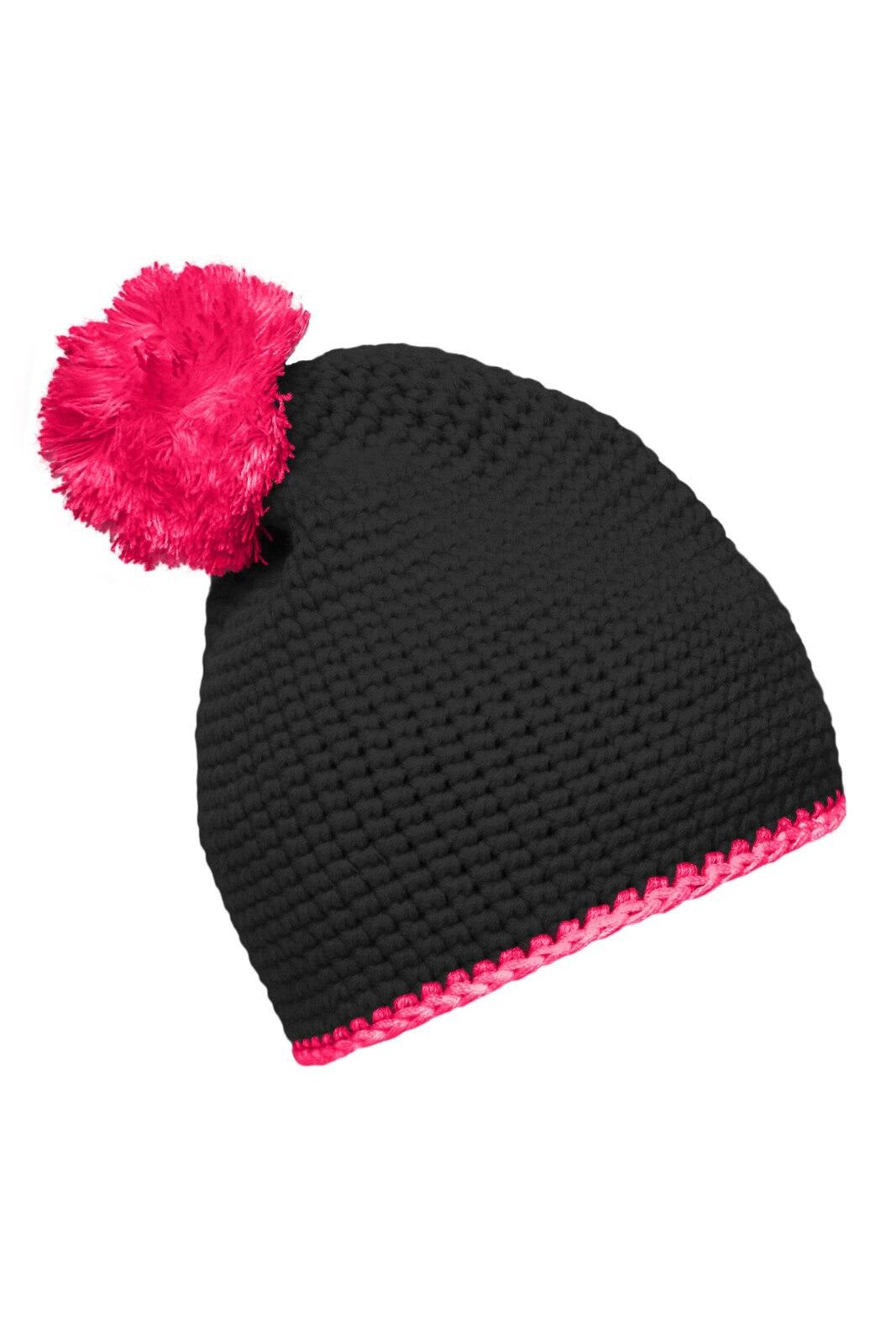 Pompon Hat w/ Contrast Stripe