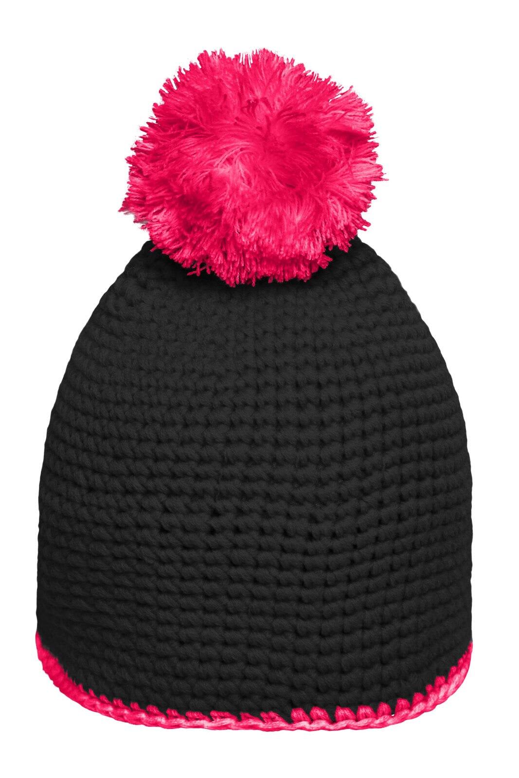 Pompon Hat w/ Contrast Stripe