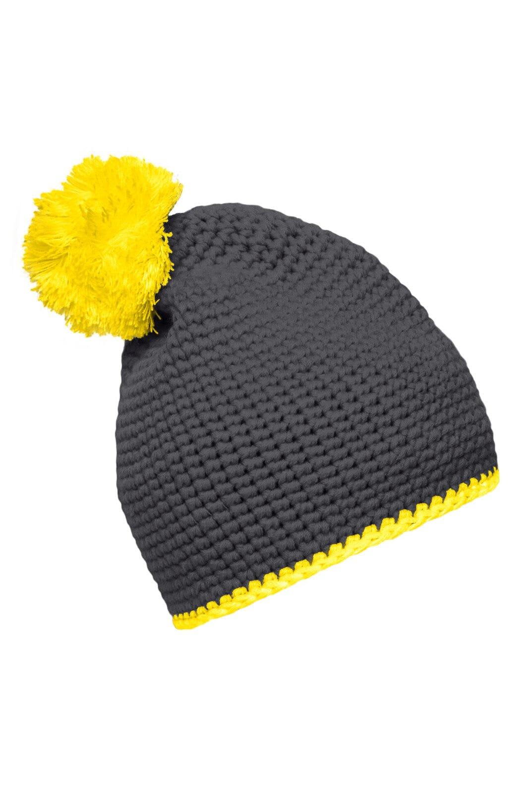Pompon Hat w/ Contrast Stripe