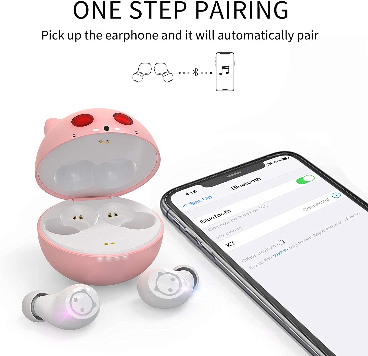Cute Kittycat Cartoon Design in-Ear TWS Wireless Earset with Dual Micphone