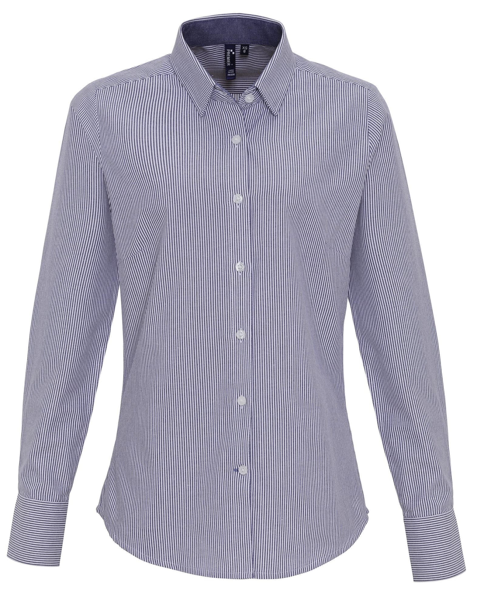 Womens Cotton-Rich Oxford Stripes Blouse