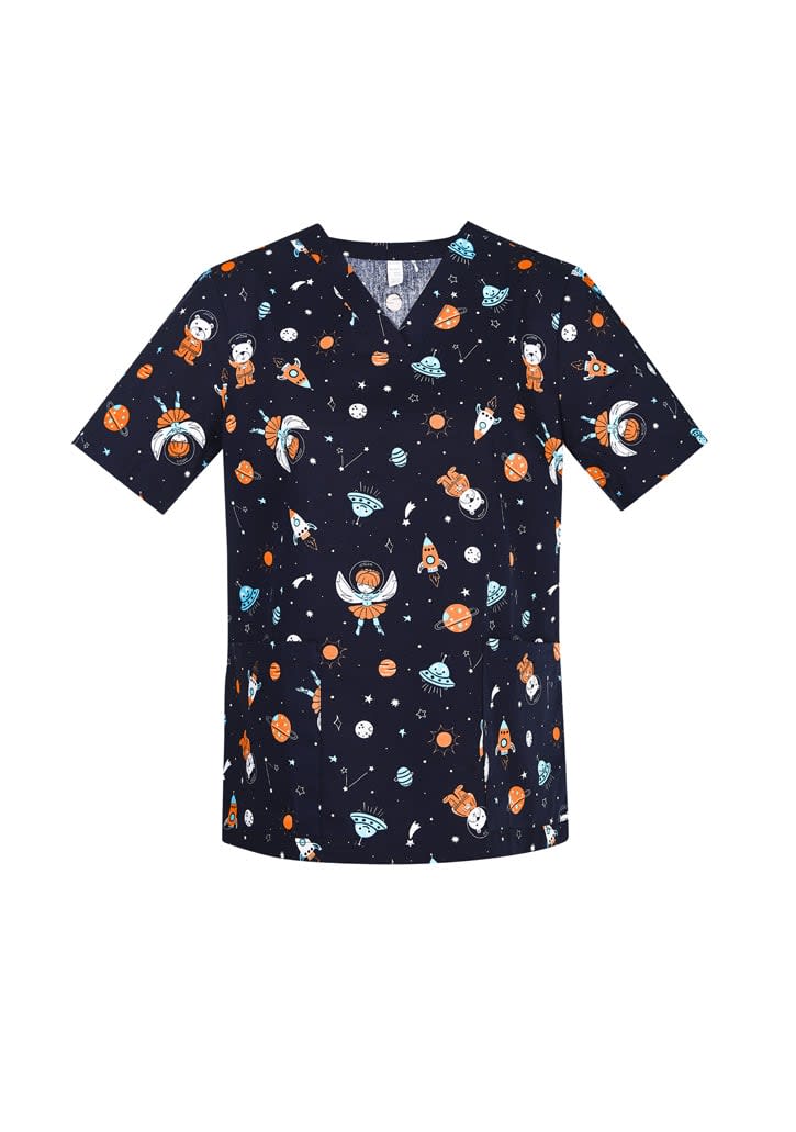 Womens Printed Space Party Scrub Top