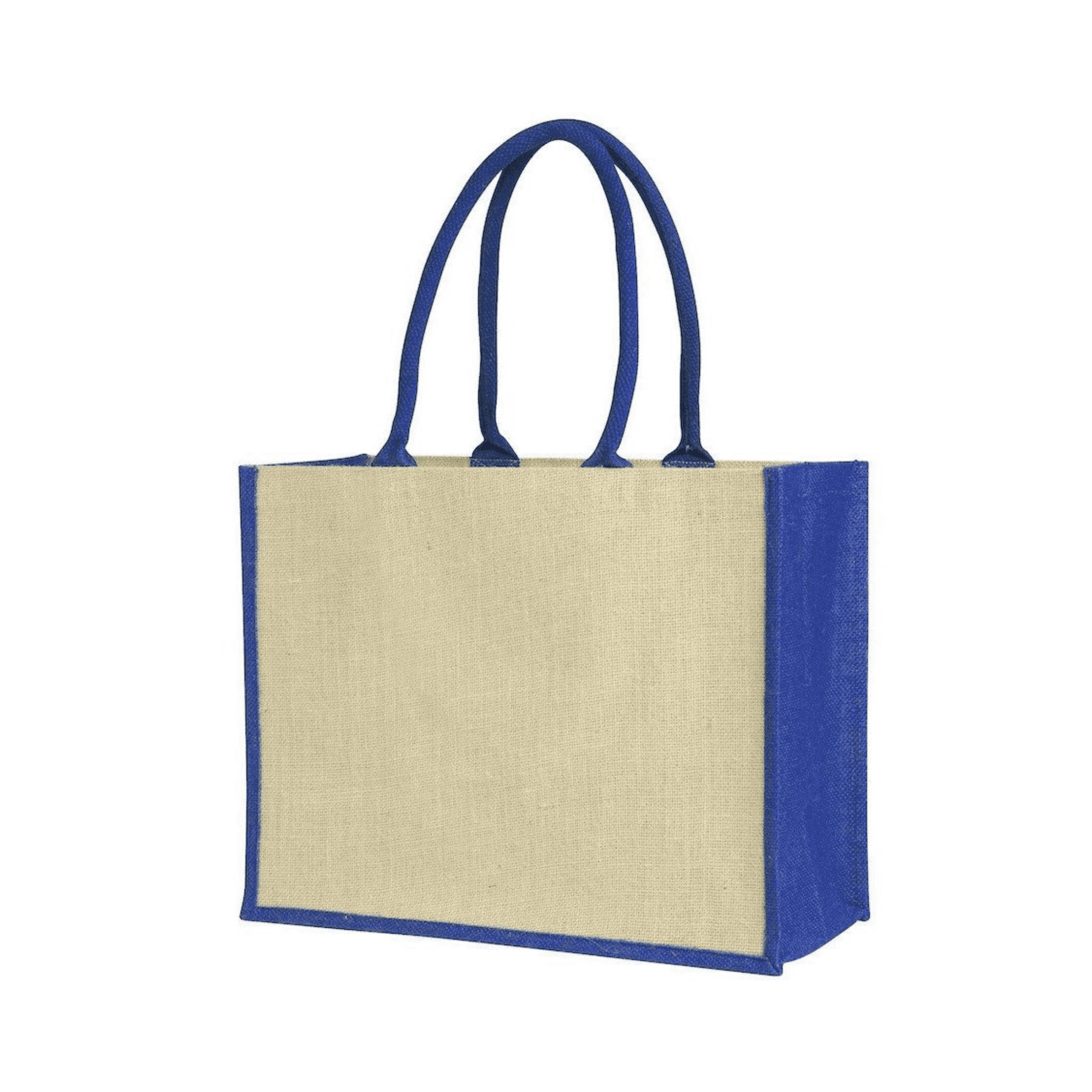 Laminated Jute Supermarket Bag With Coloured Handles And Gussets