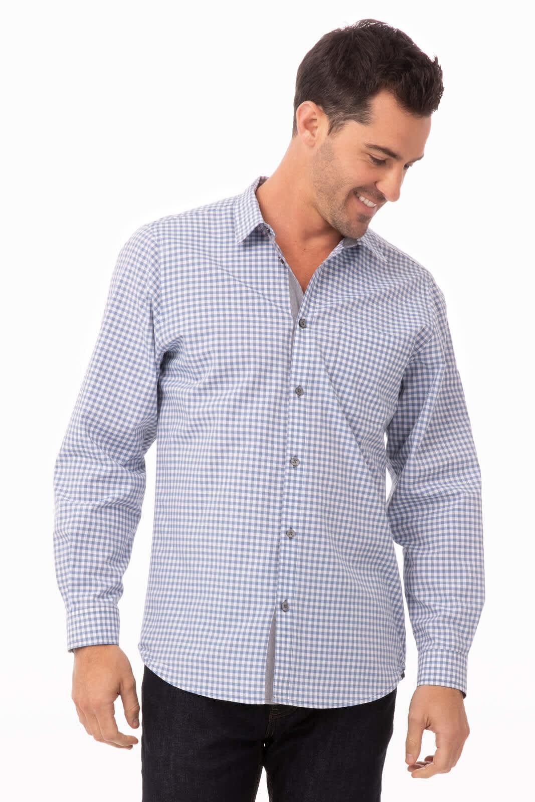 Modern Gingham Men's Long Sleeve Dress Shirt-