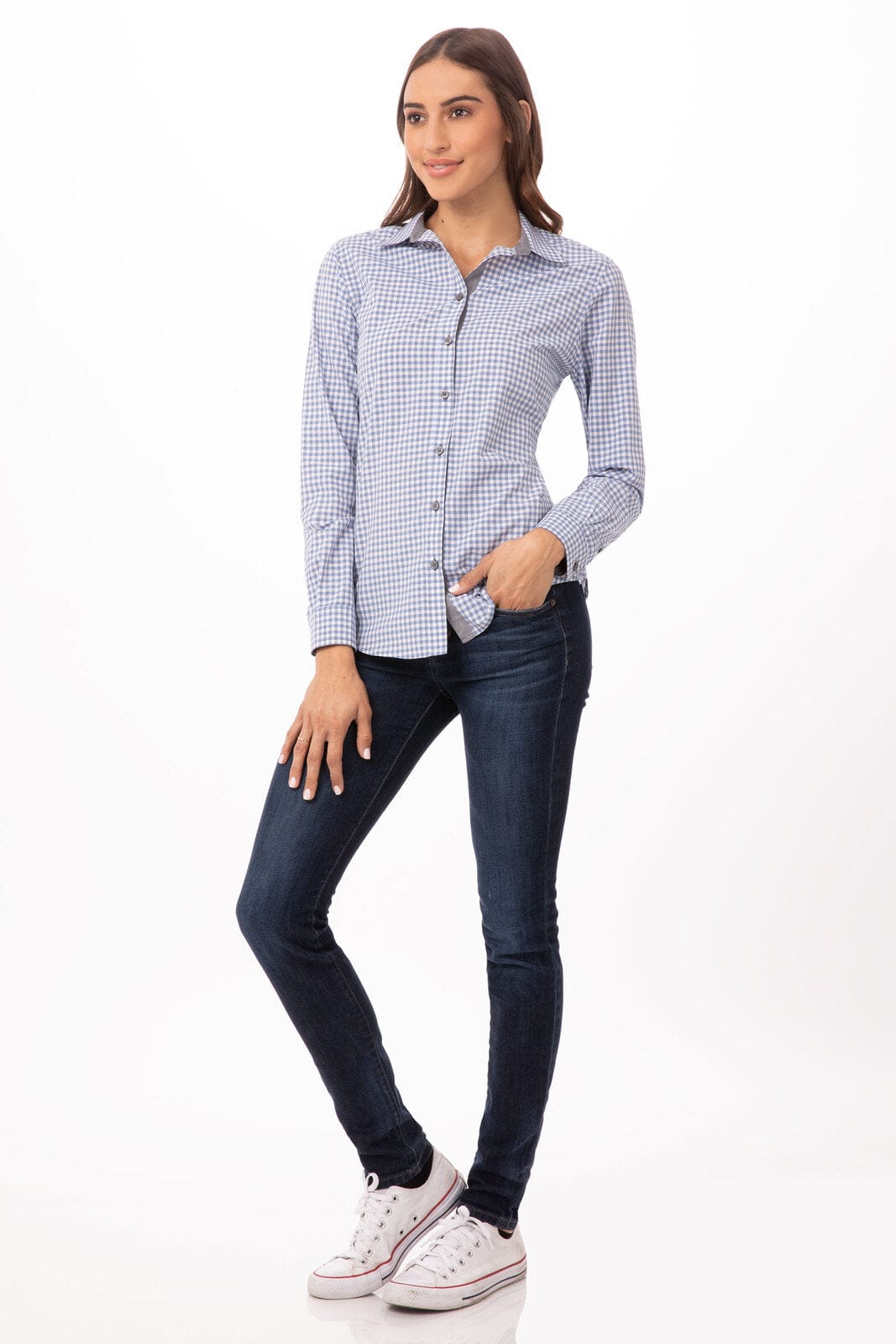 Modern Gingham Women's Long Sleeve Dress Shirt