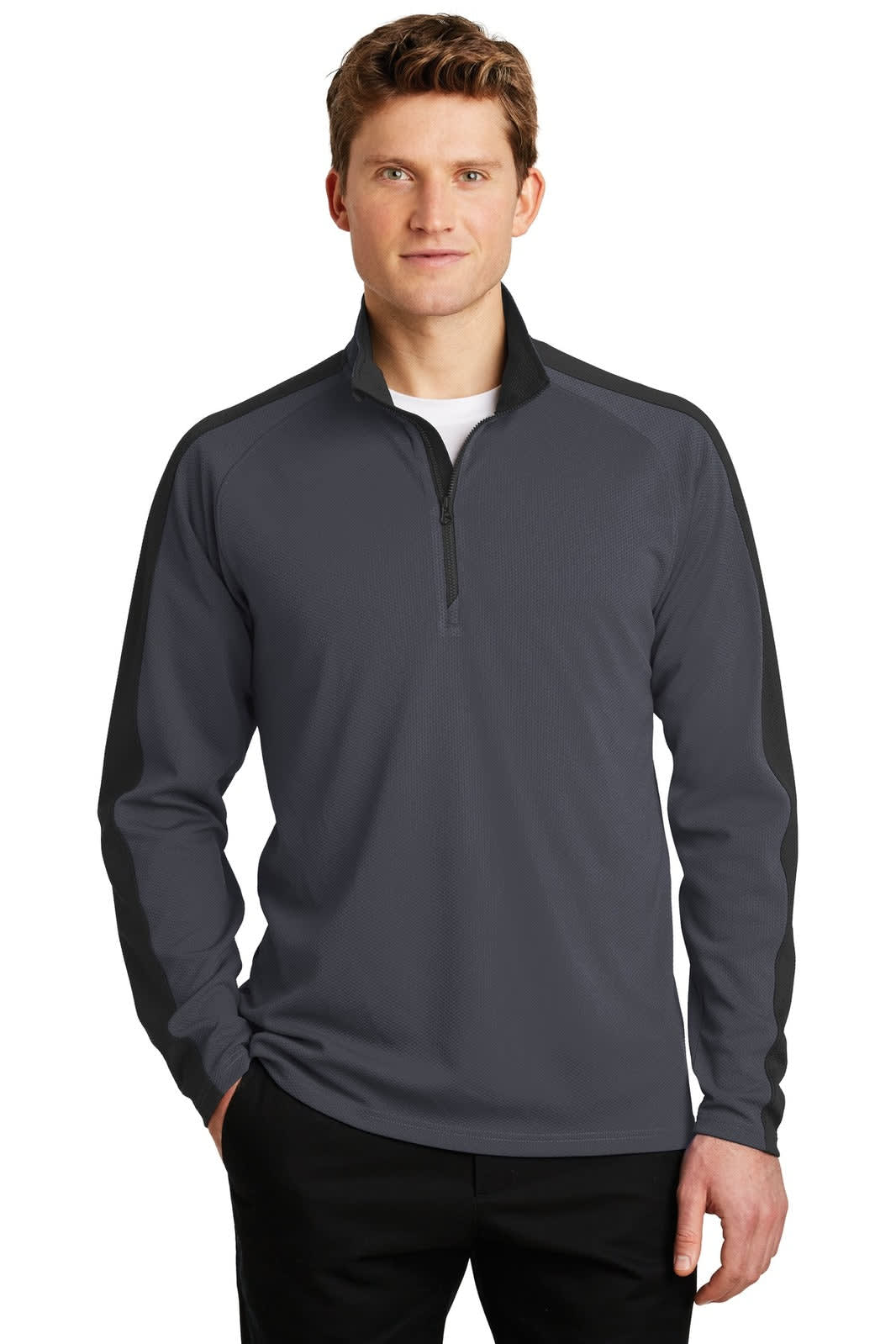 Sport-Tek Sport-Wick Textured Colorblock 1/4-Zip Pullover