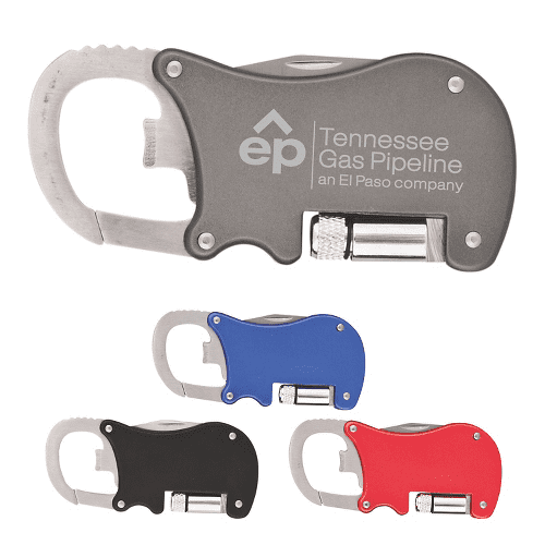 Bottle Opener Carabiner With Flashlight & Knife