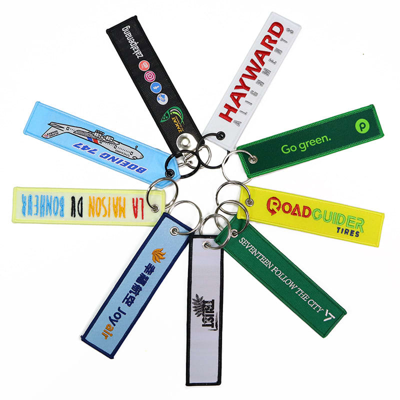 Fabric Woven Keychain With Custom Logo Embroidery