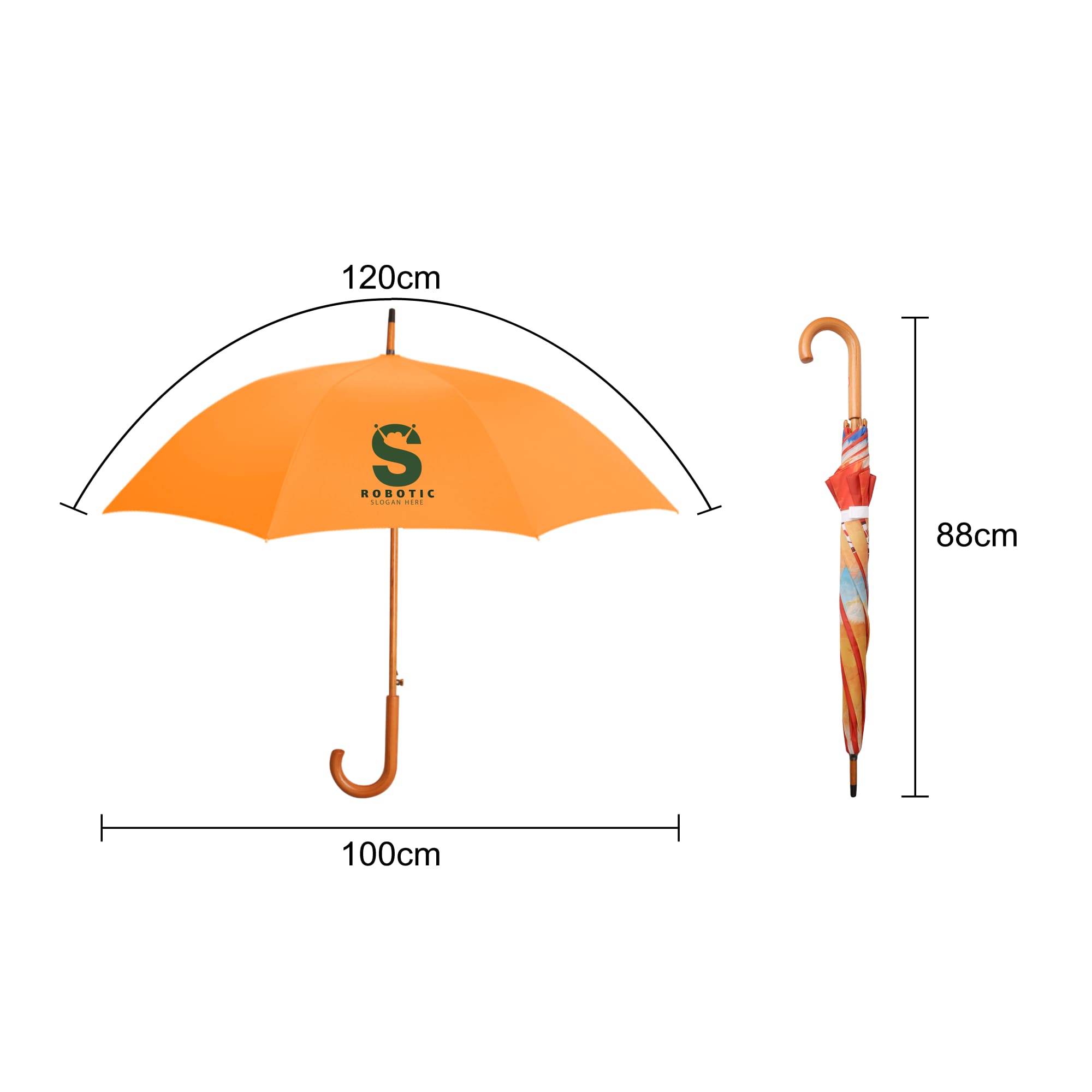 RPET Wooden Umbrella with Curved Handle