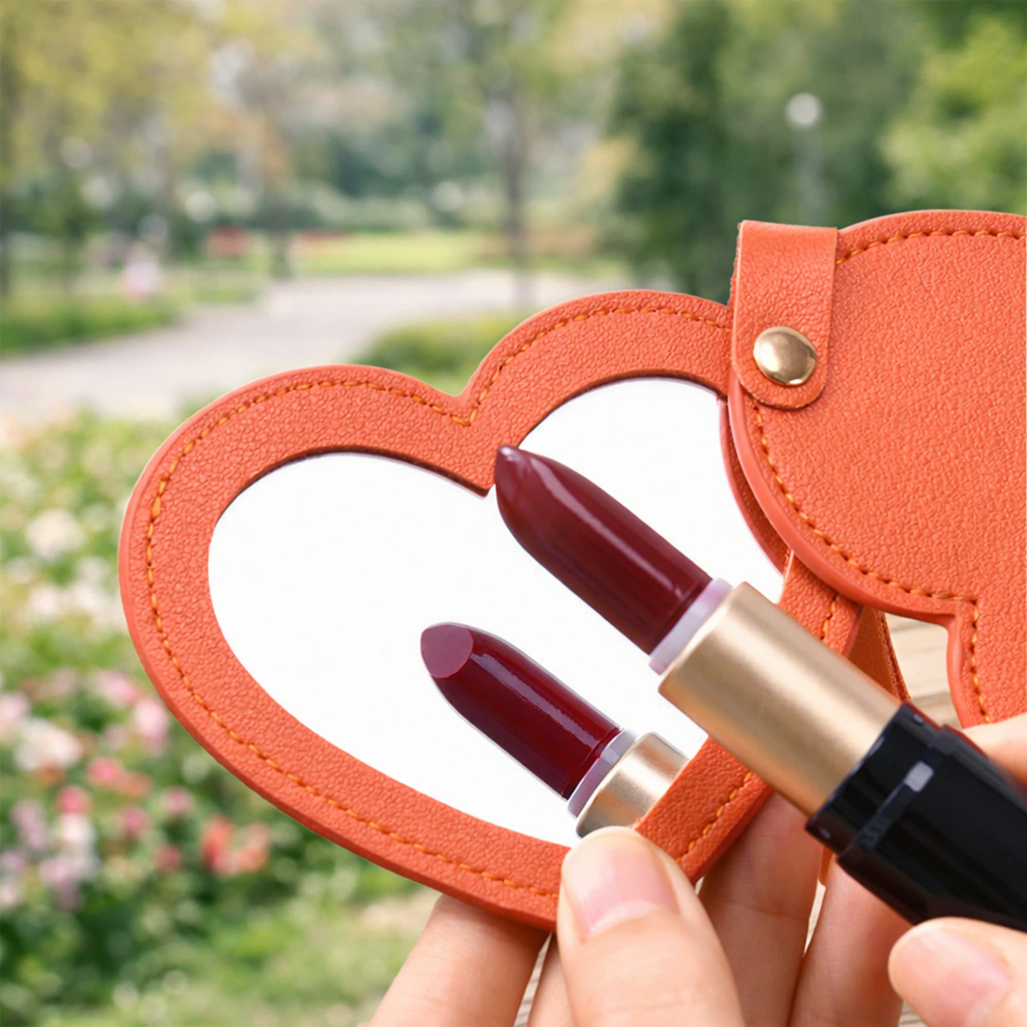 Heart-Shaped Compact Mirror with Keychain