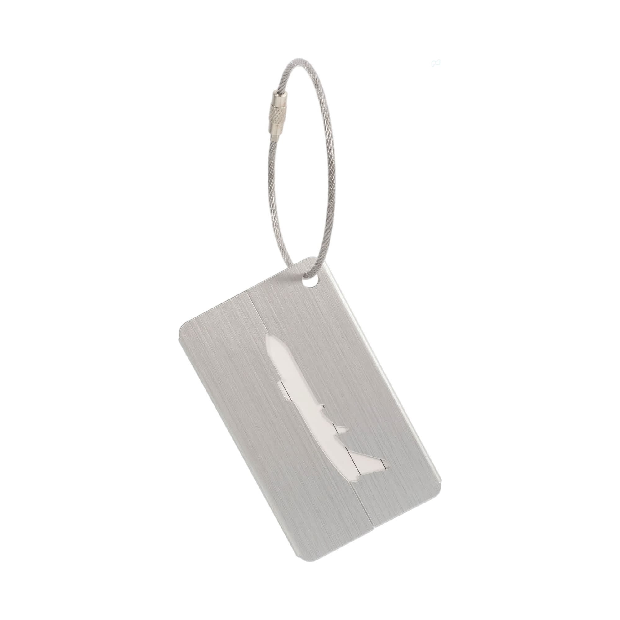 Plane Square Brushed Aluminium Luggage Tag
