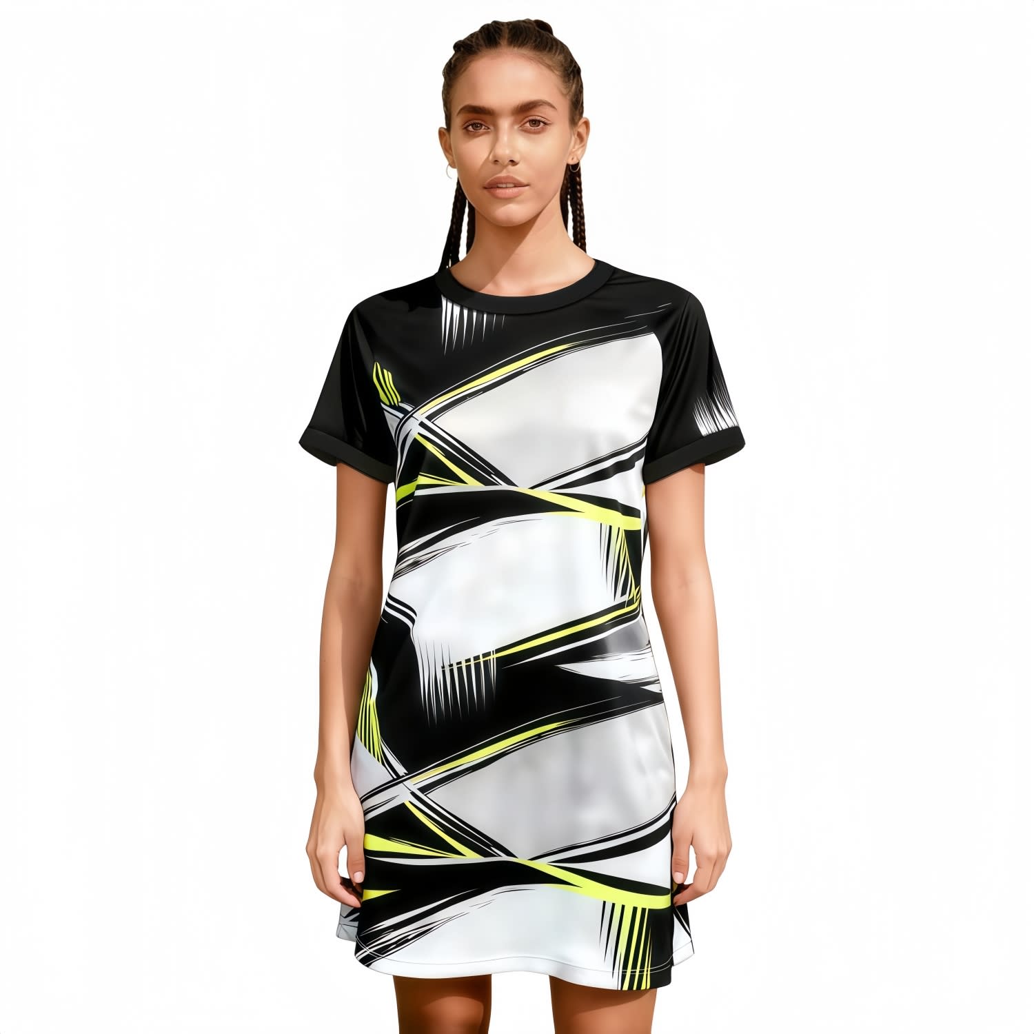 100% Polyester Micro Mesh Short Sleeves Crew Neck A-Line Sport Dress