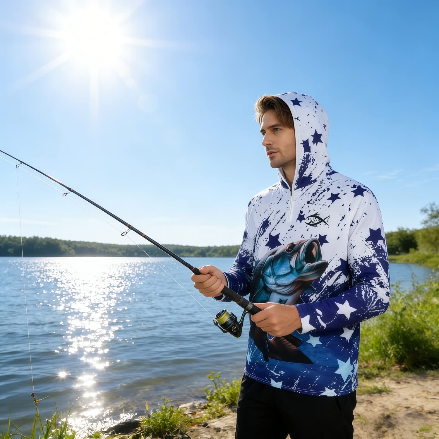 Men's Polyester Spandex Sublimated 1/4 Zip Fishing Hood Shirt
