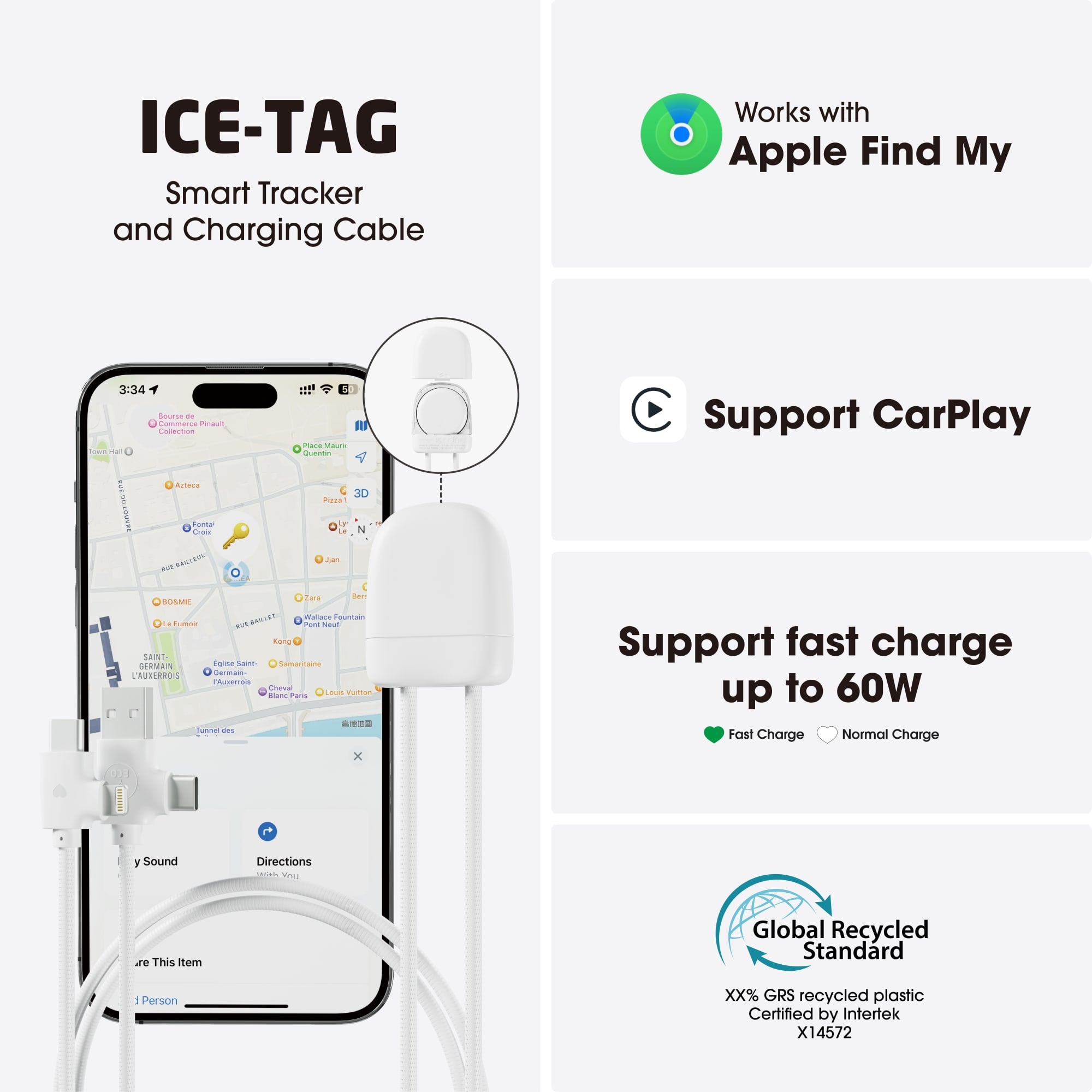 ICE TAG Charigng Cable & Tracker 'recycled plastic'