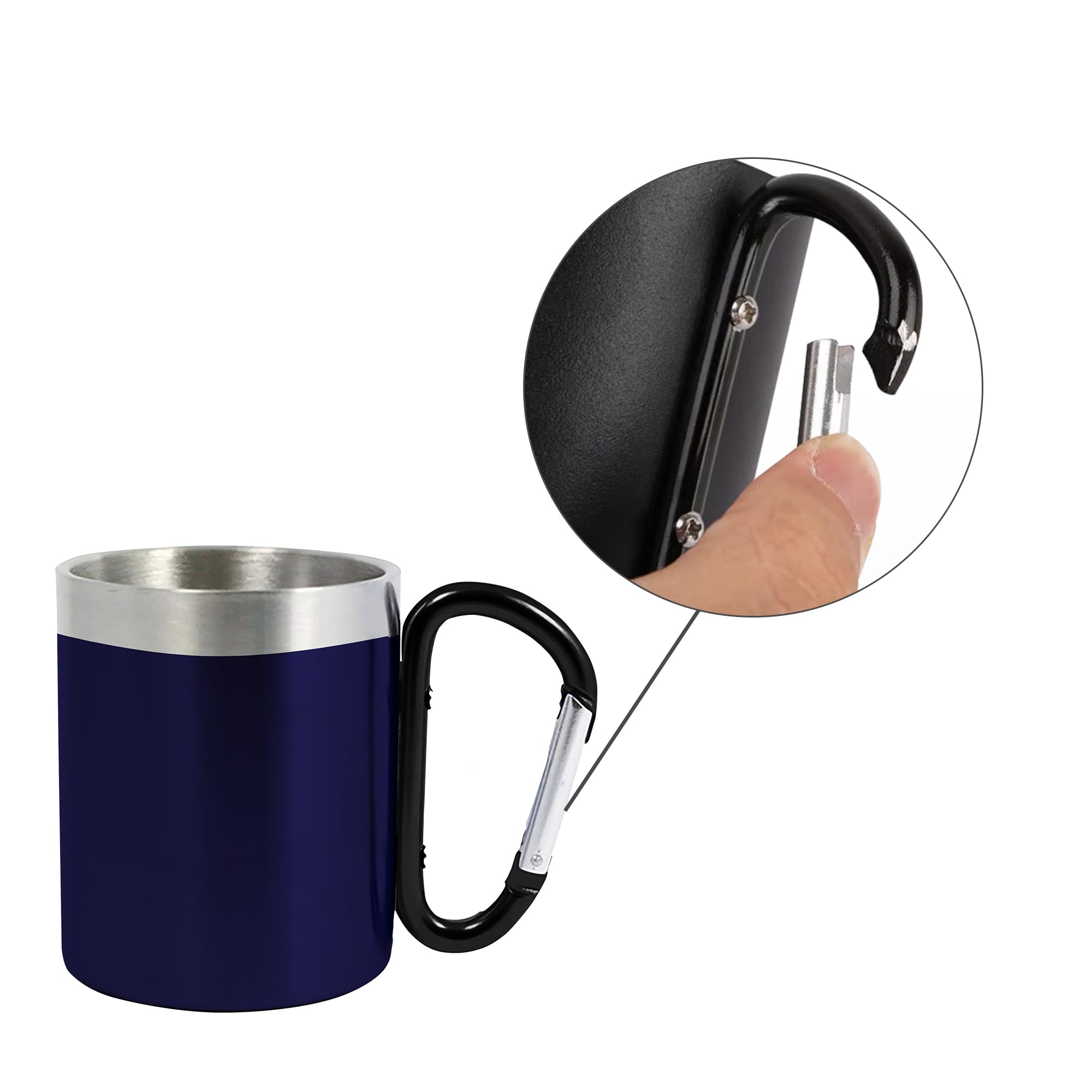 200ML Recycled Stainless Steel Double Walled Mug with Carabiner Handle