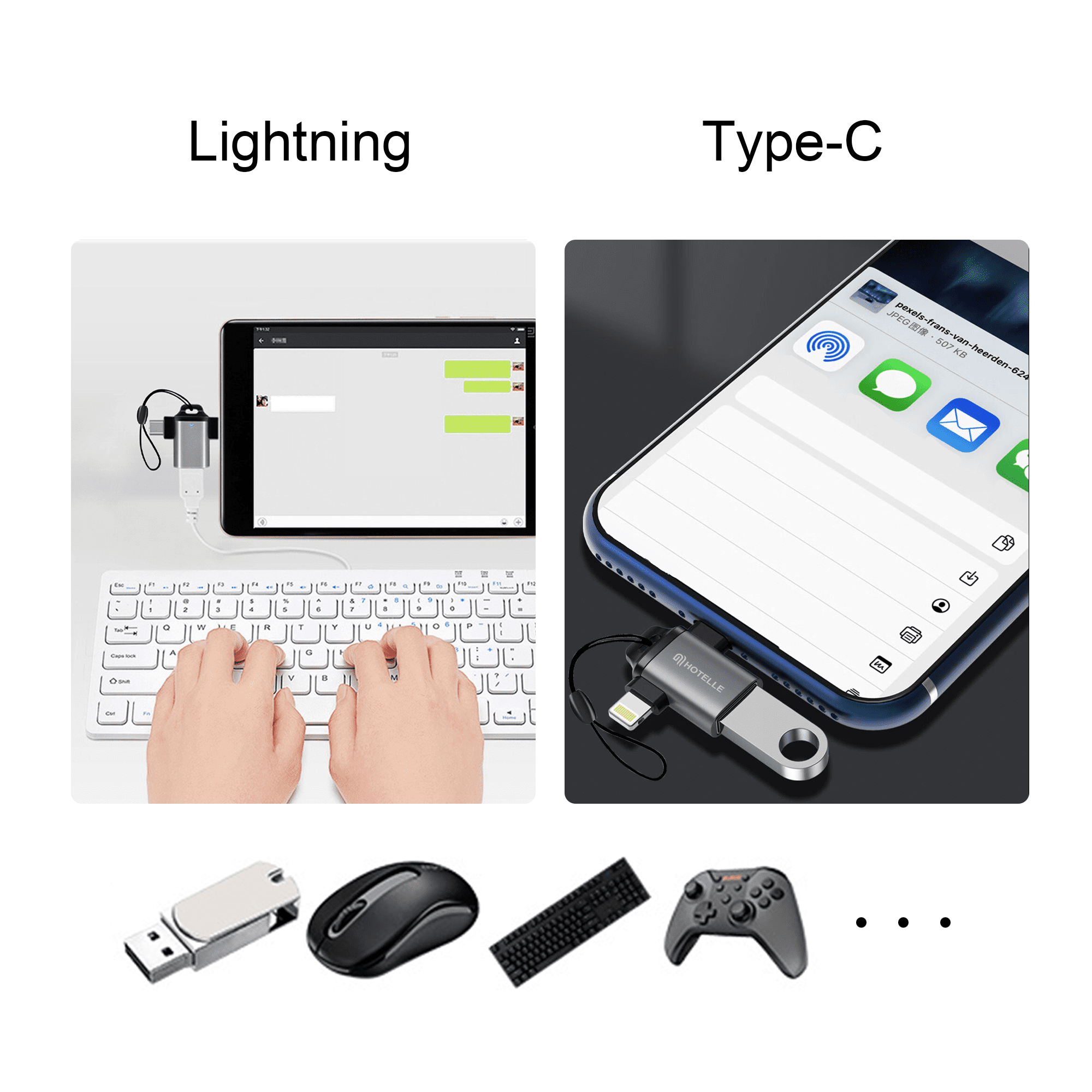 USB 3.0 to USB C Lightning OTG Adapter