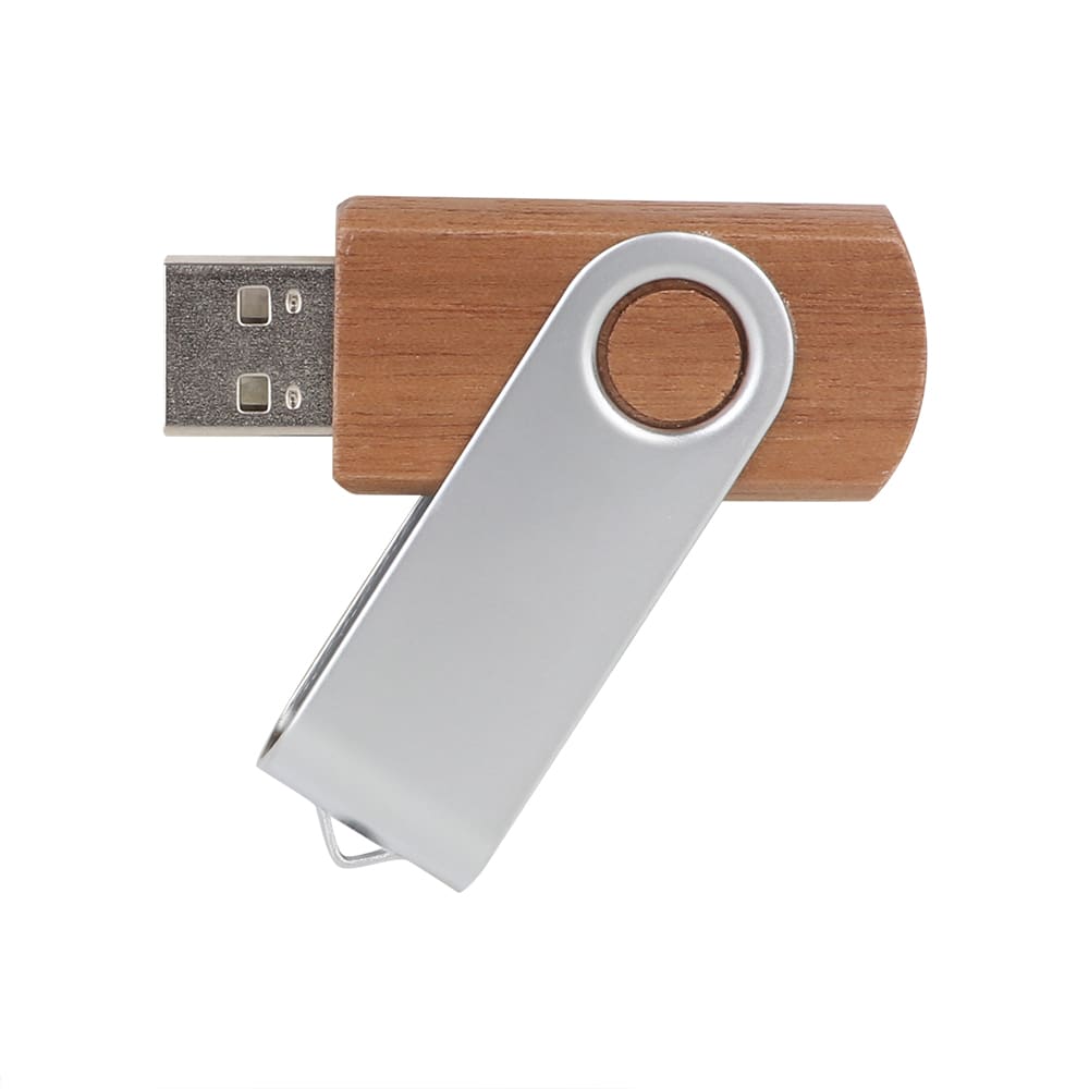 Metal Swivel Wooden Flash Drive