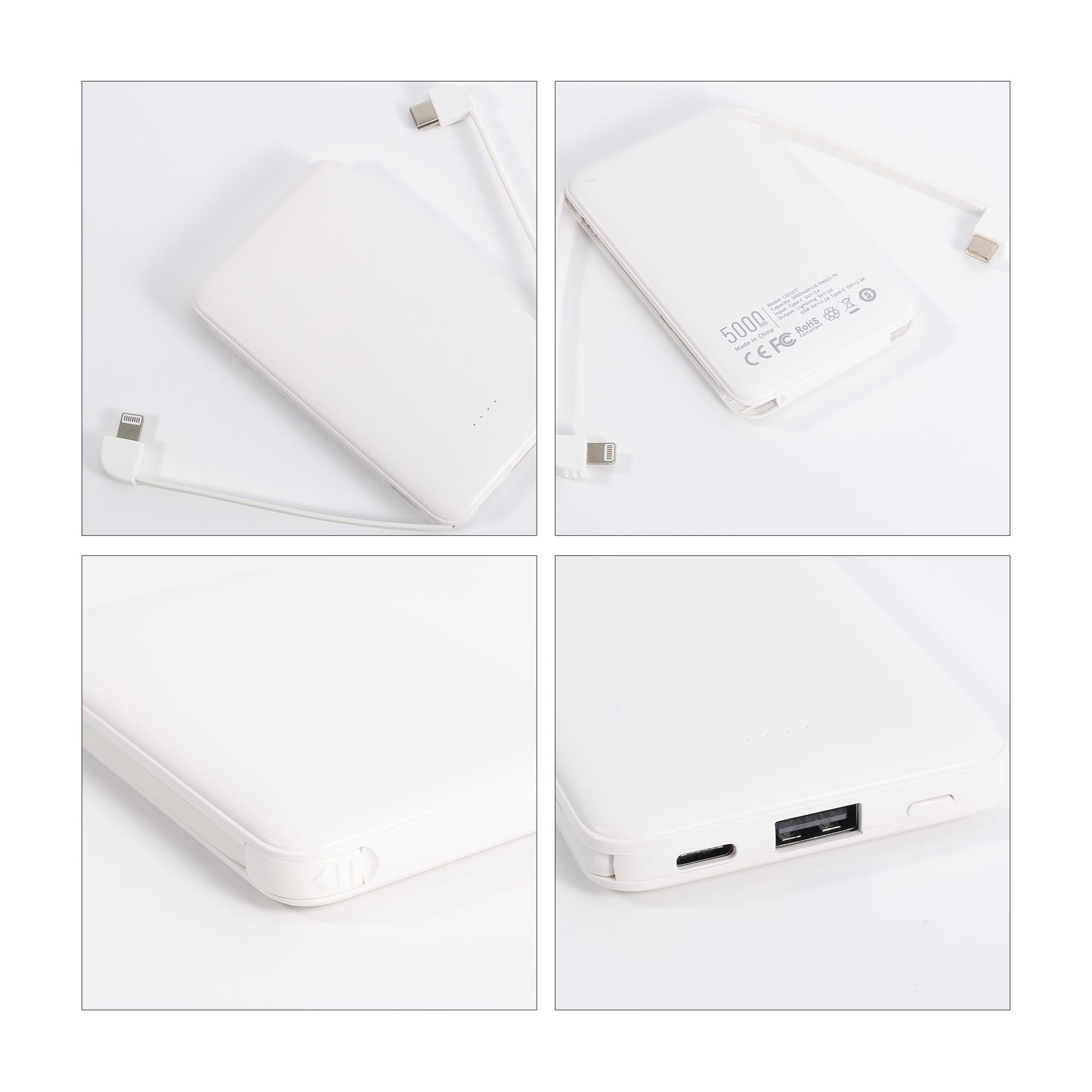 5000mAh Slim  Power Bank with Charging Cable