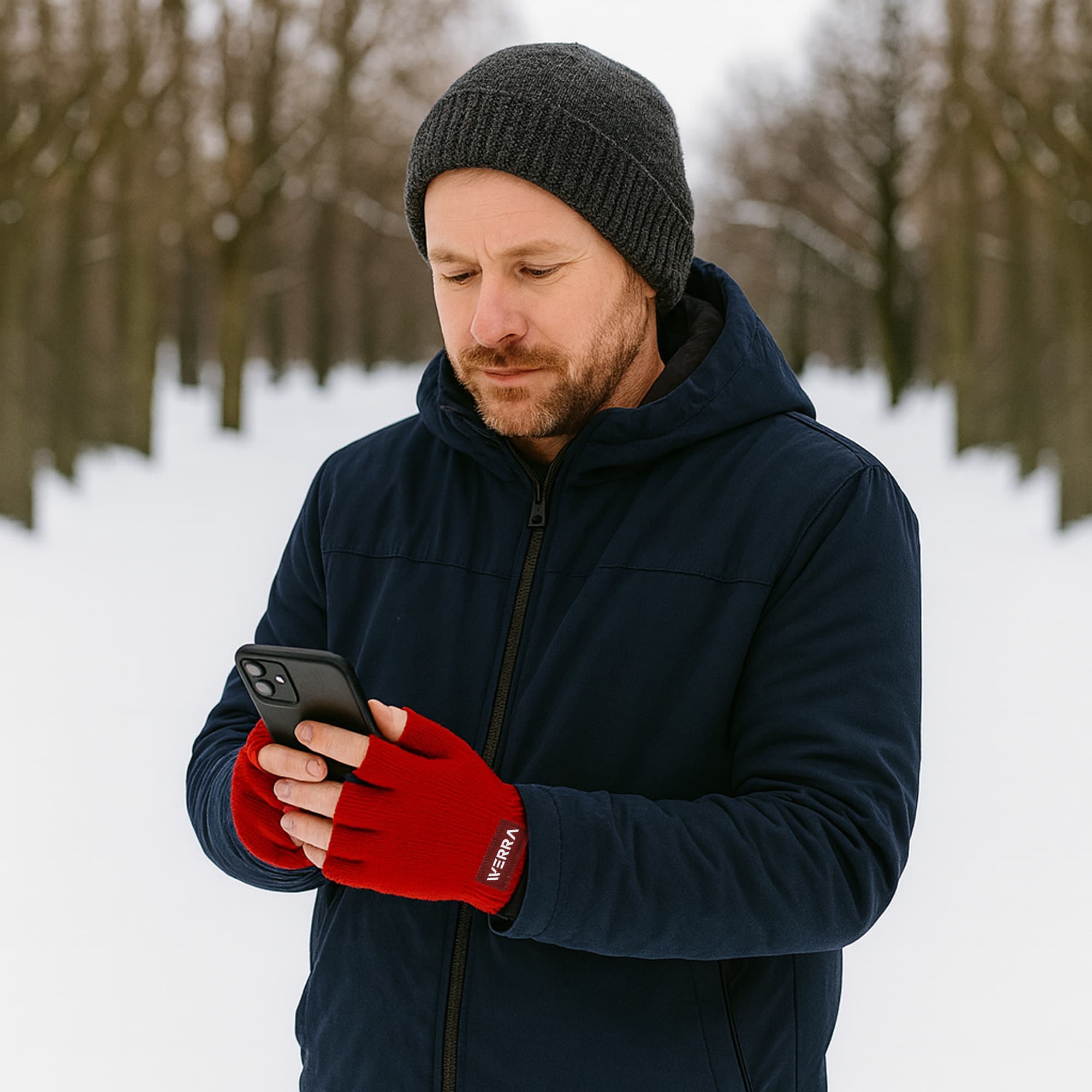 Adults Plain Knitted Fingerless Gloves with Woven Label
