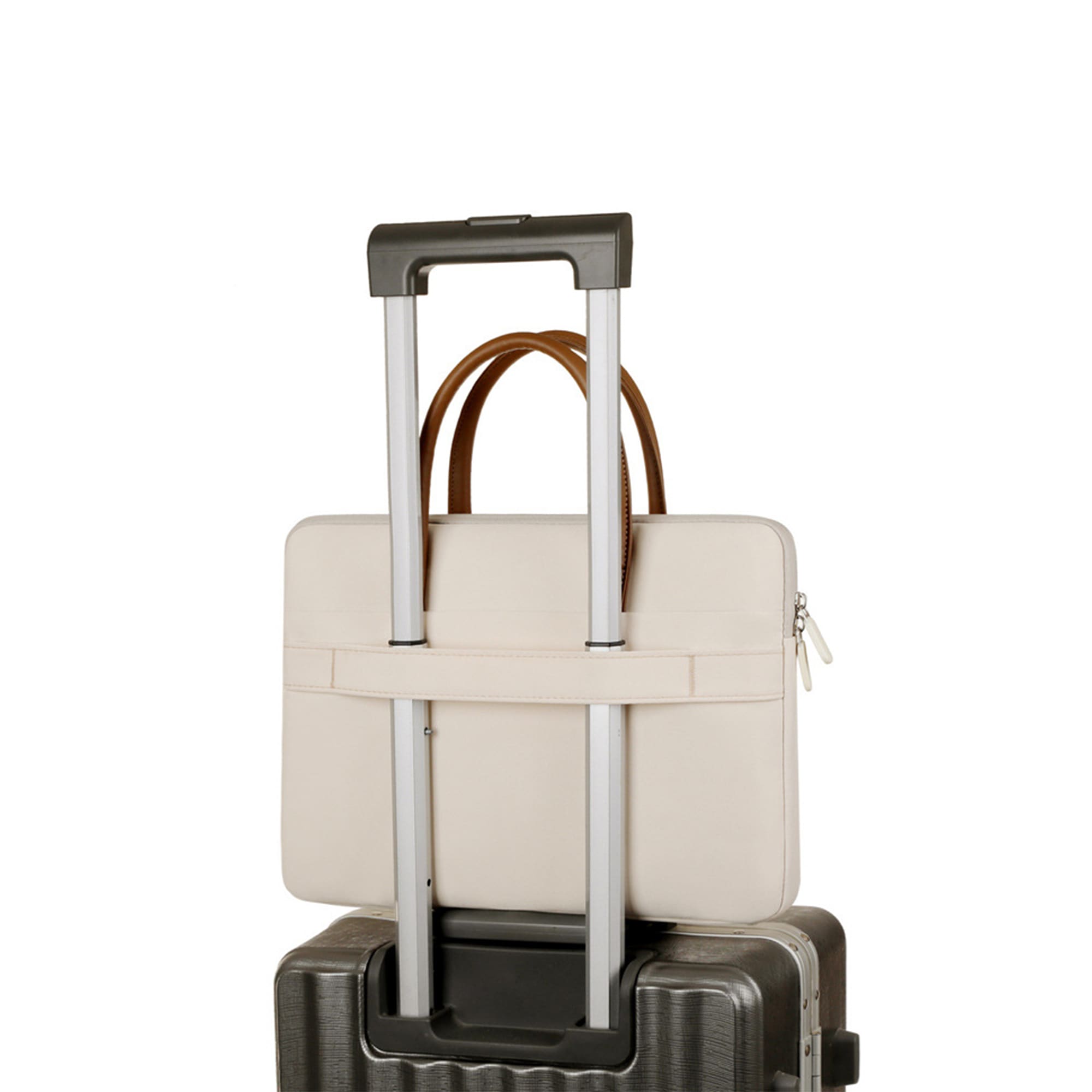 PU Handle Laptop Bag with Zippered Outer Pocket