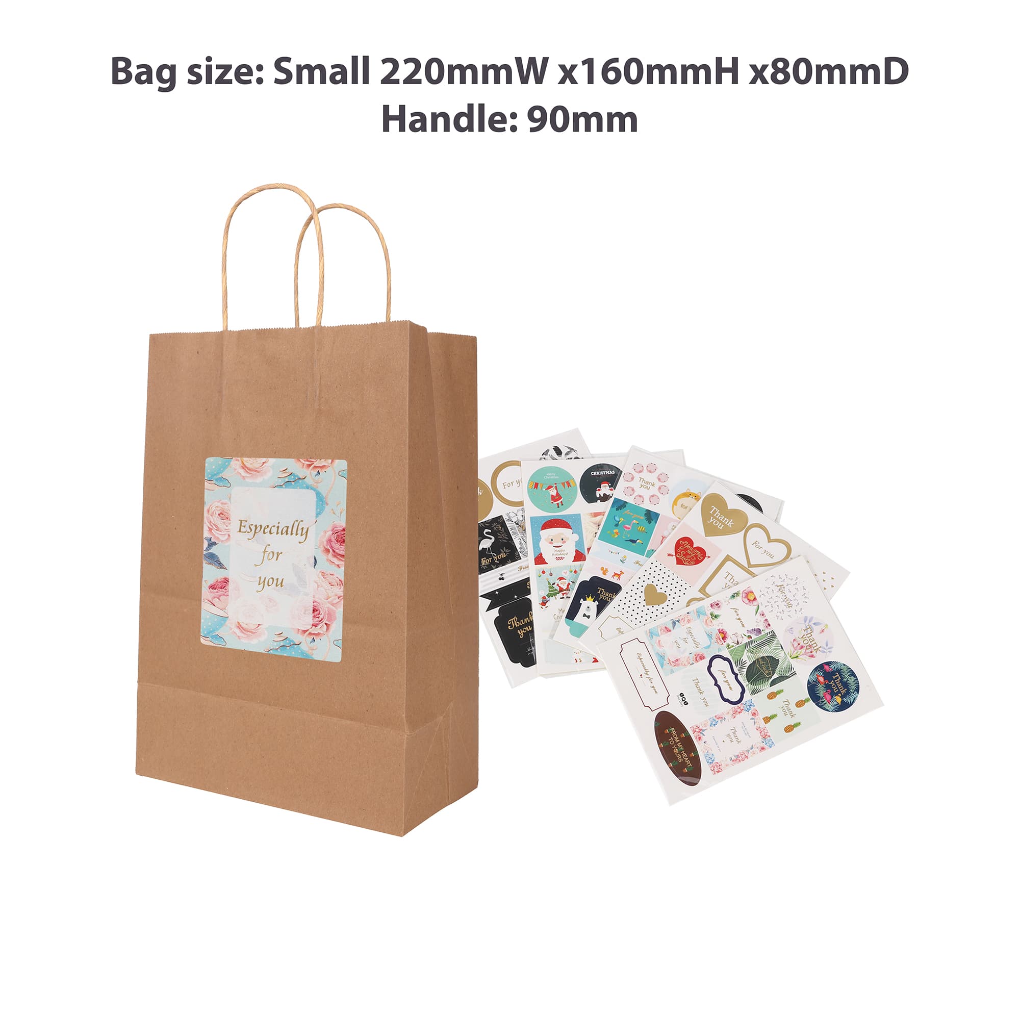 Twisted Handle Kraft Paper Bag (220x160x80mm)