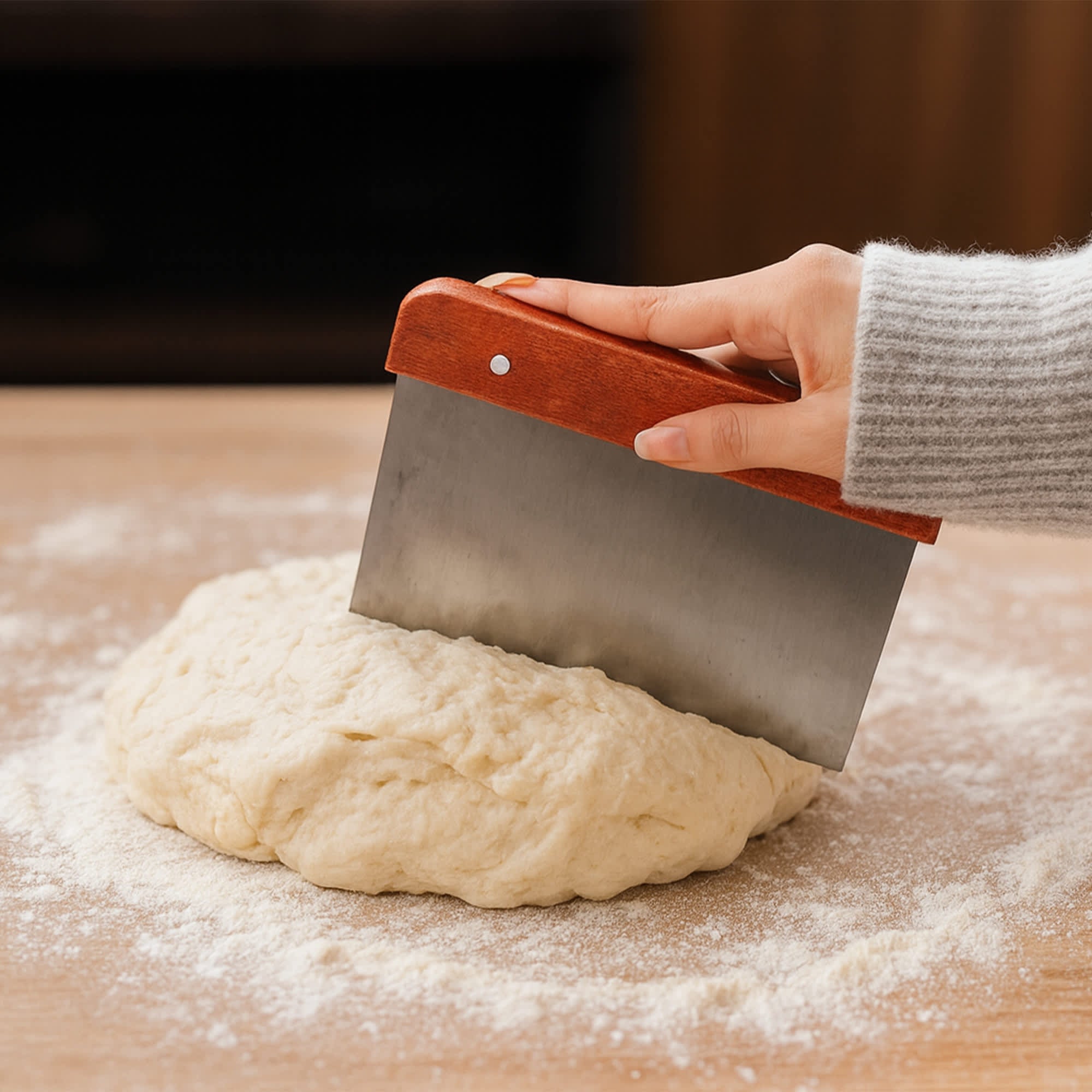 Stainless Steel Dough Scraper with Wood Handle