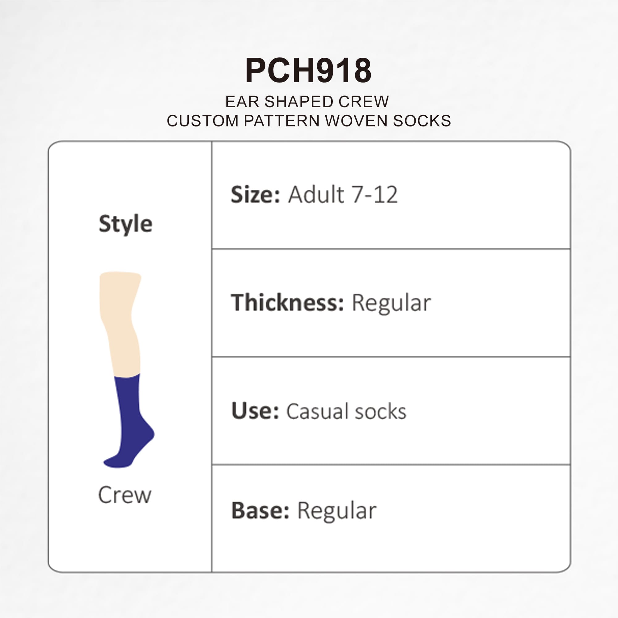 Ear Shaped Crew Custom Pattern Woven Socks