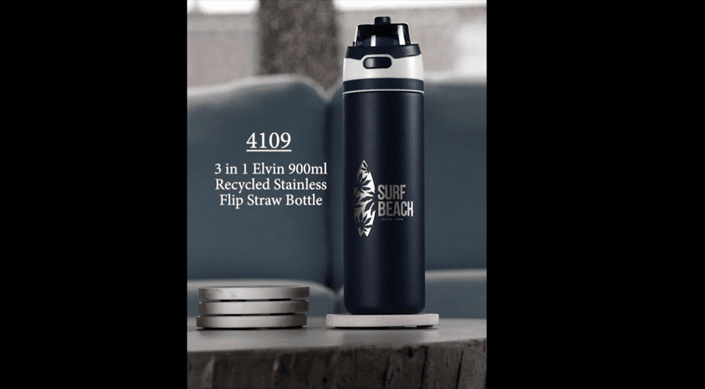 Elvin 900ml Recycled Stainless Flip Straw Bottle