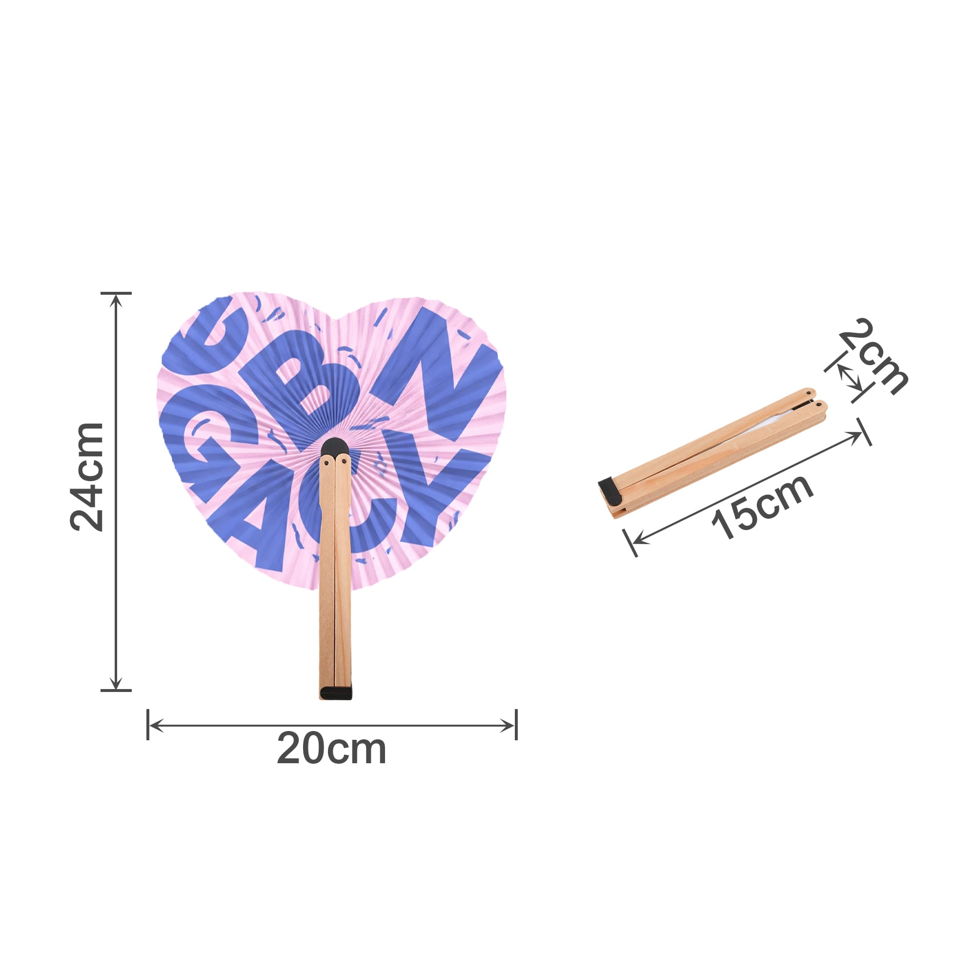 Heart Shape Wooden Paper Fan