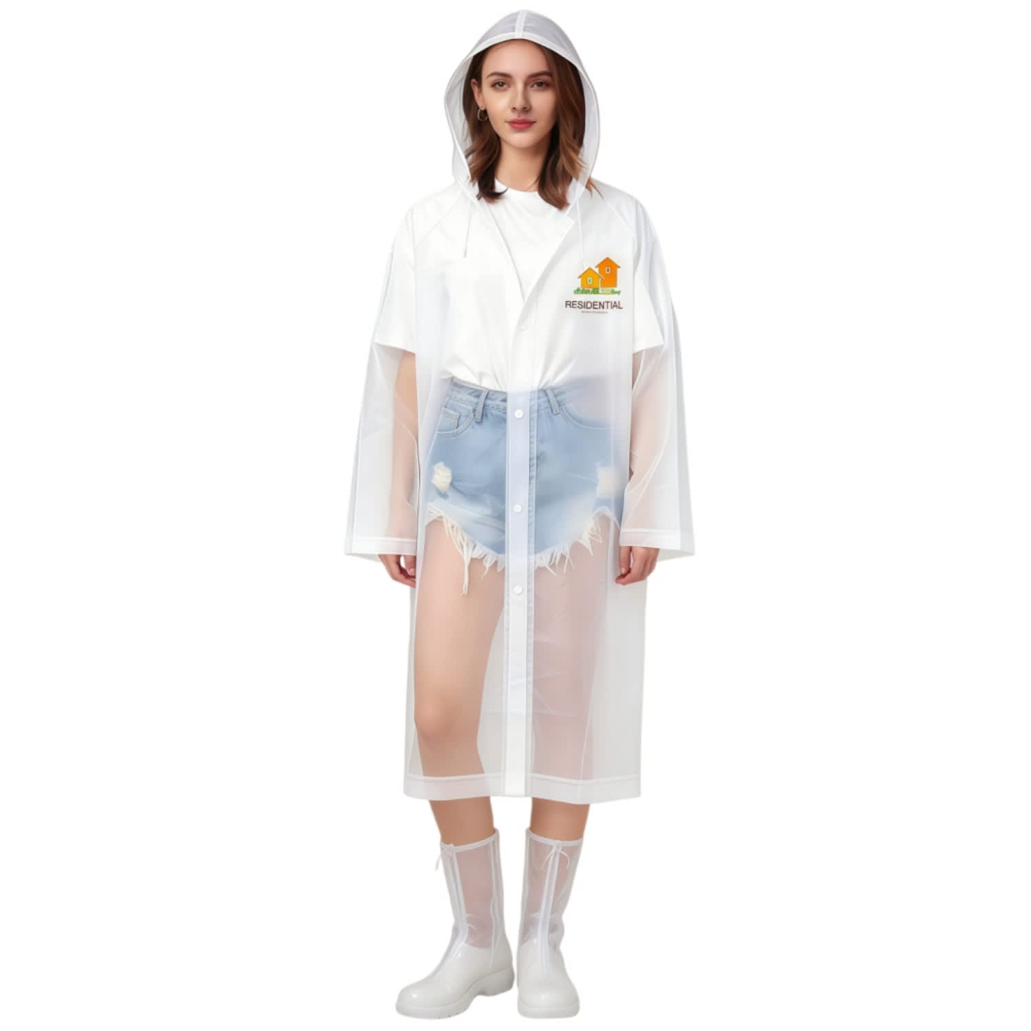 Reusable Adult EVA Digital Print Raincoat