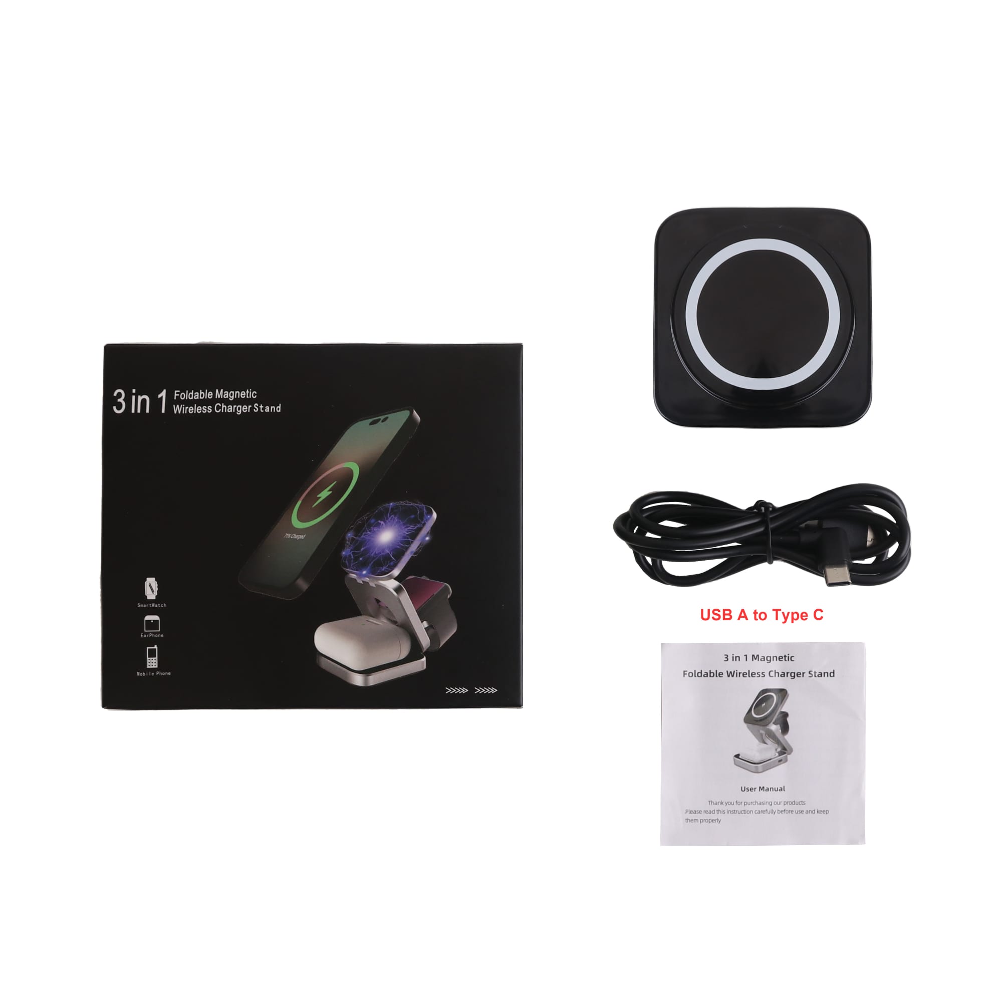 Standard 3 in 1 Foldable Wireless Charger Stand