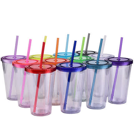 16oz Plastic Cups with Lids & Straws