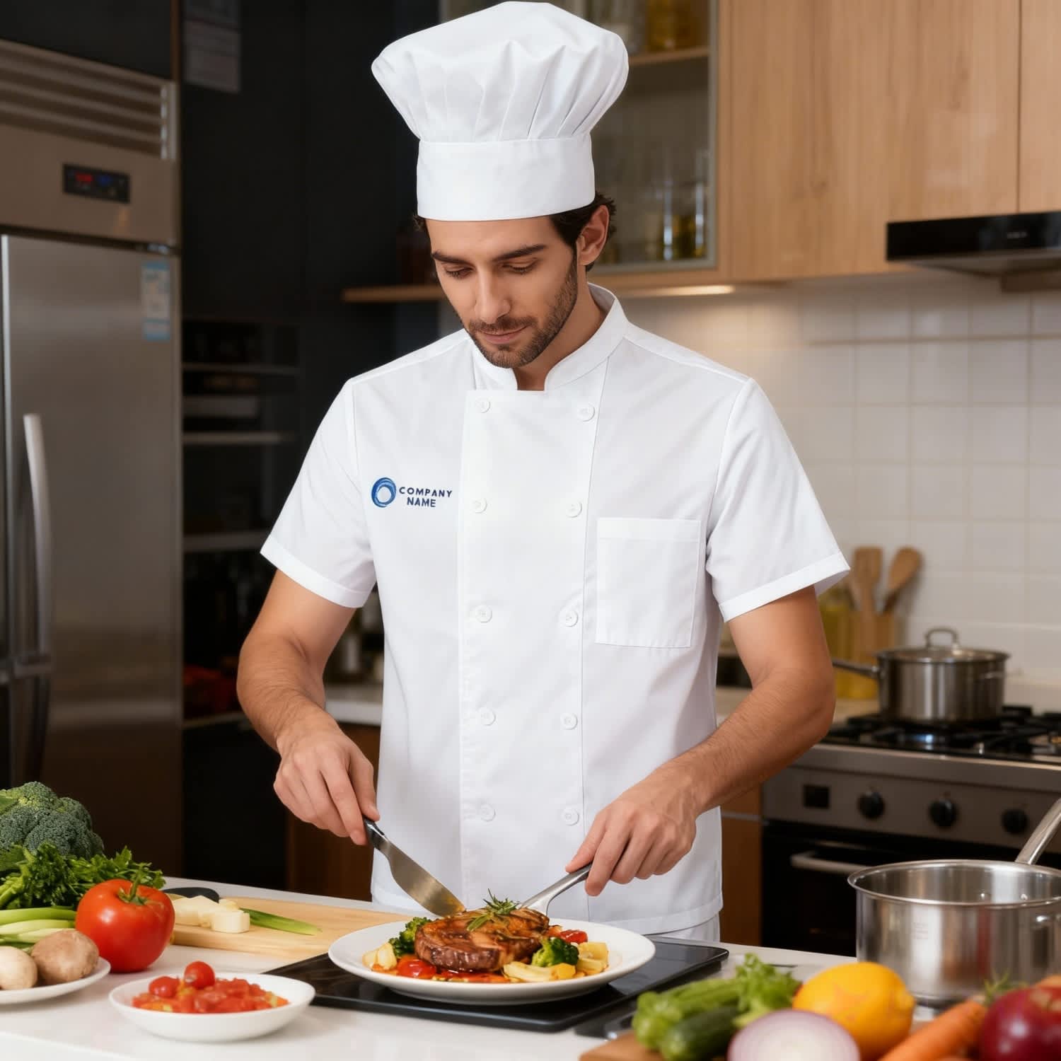 Classic Short Sleeves Double Breasted Chef Jacket