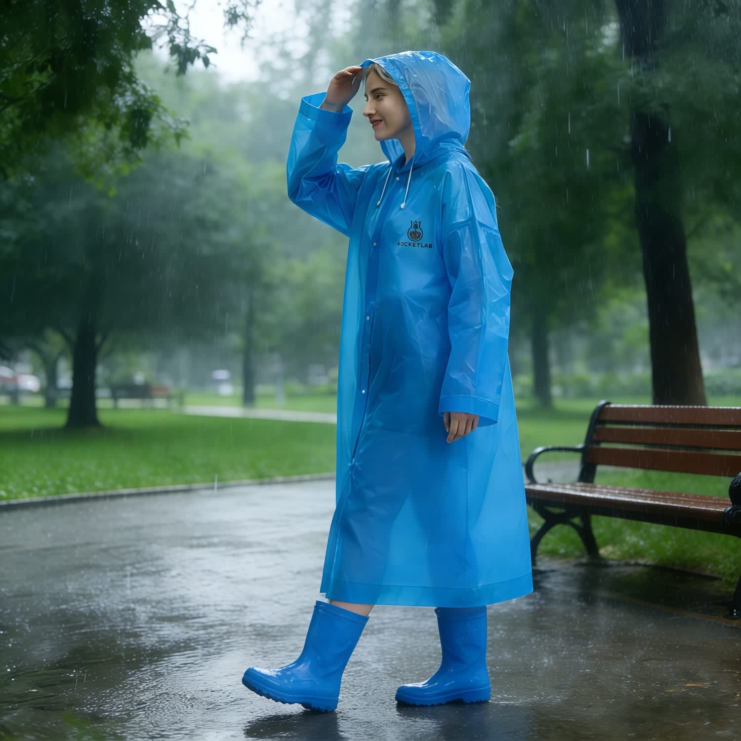Reusable Adult PEVA Screen Print Raincoat