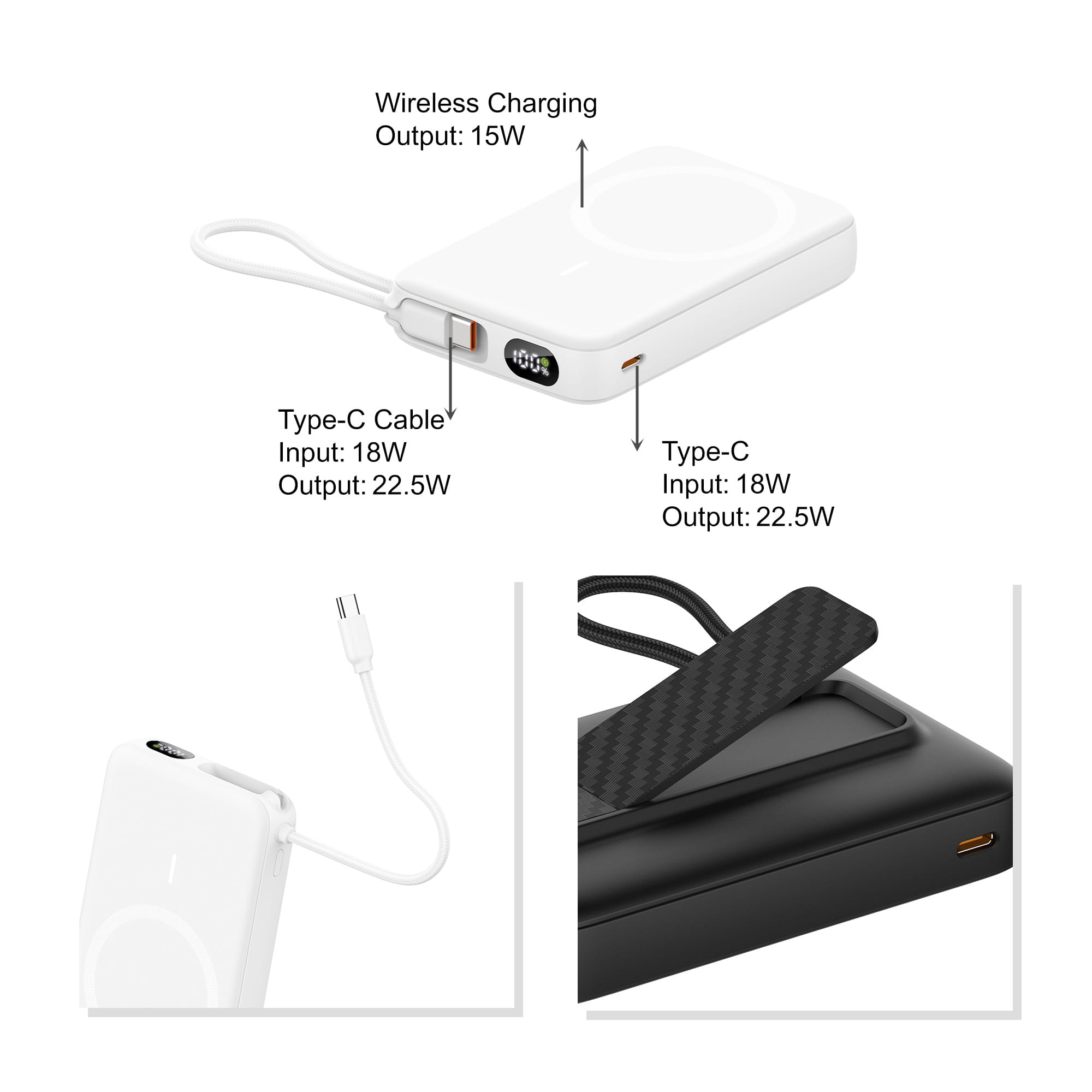 10000mAh Magnetic Wireless  Power Bank with Charging Cable