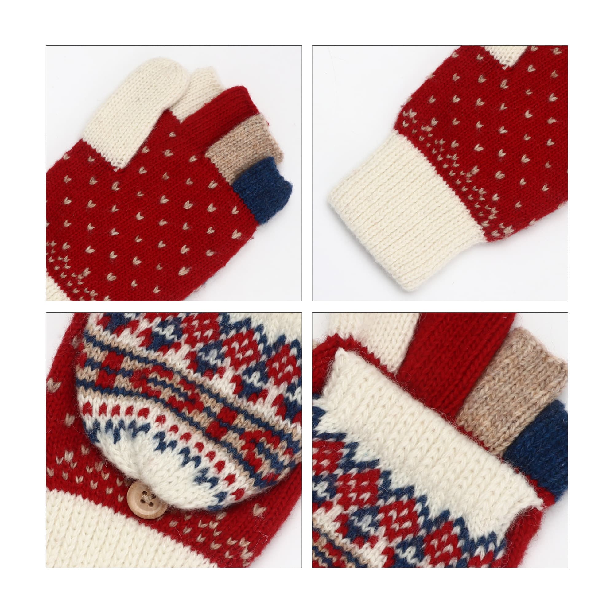 Adults Jacquard Fingerless Gloves with Flip Cover