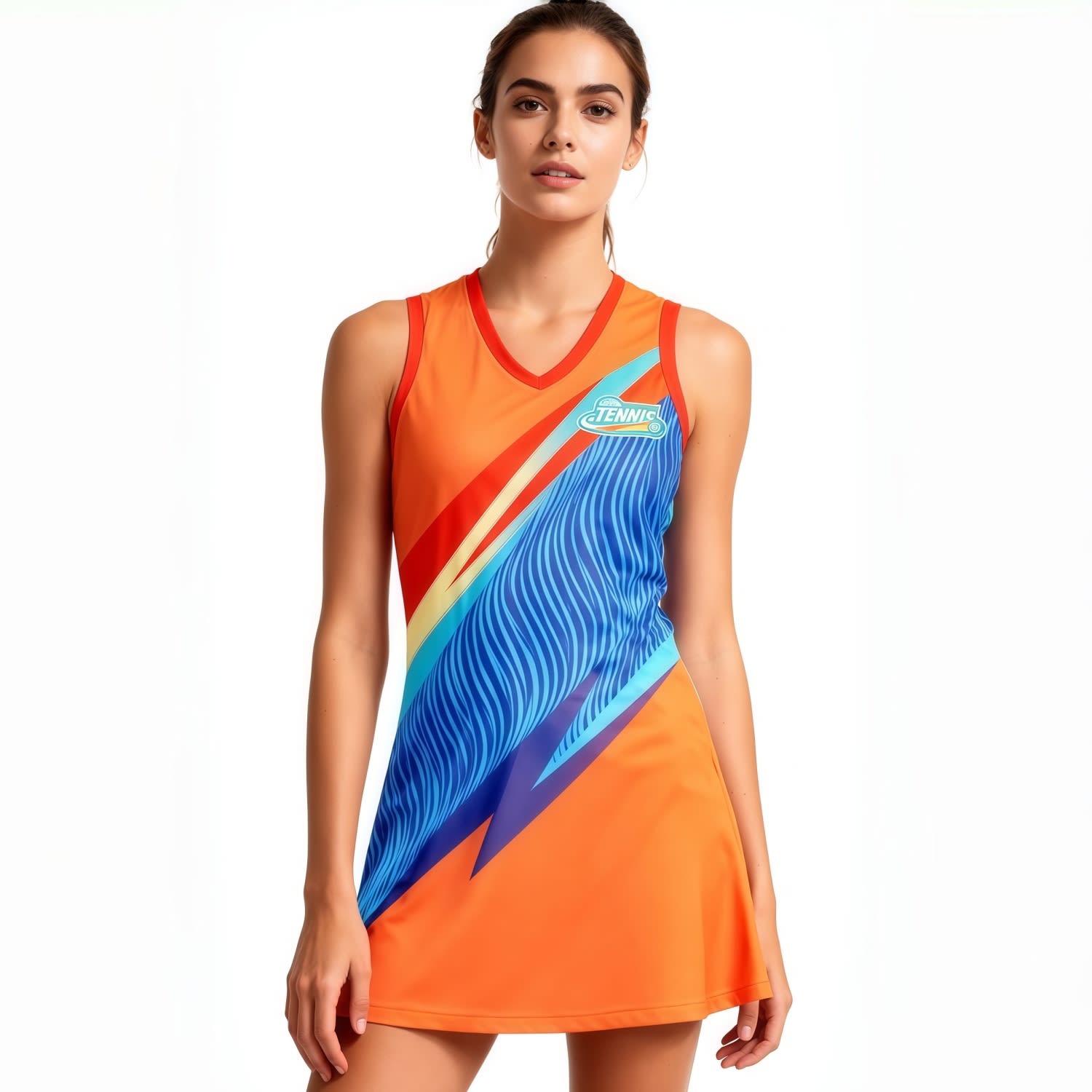 100% Polyester Milk Silk Sleeveless V-Neck A-Line Tennis Dress