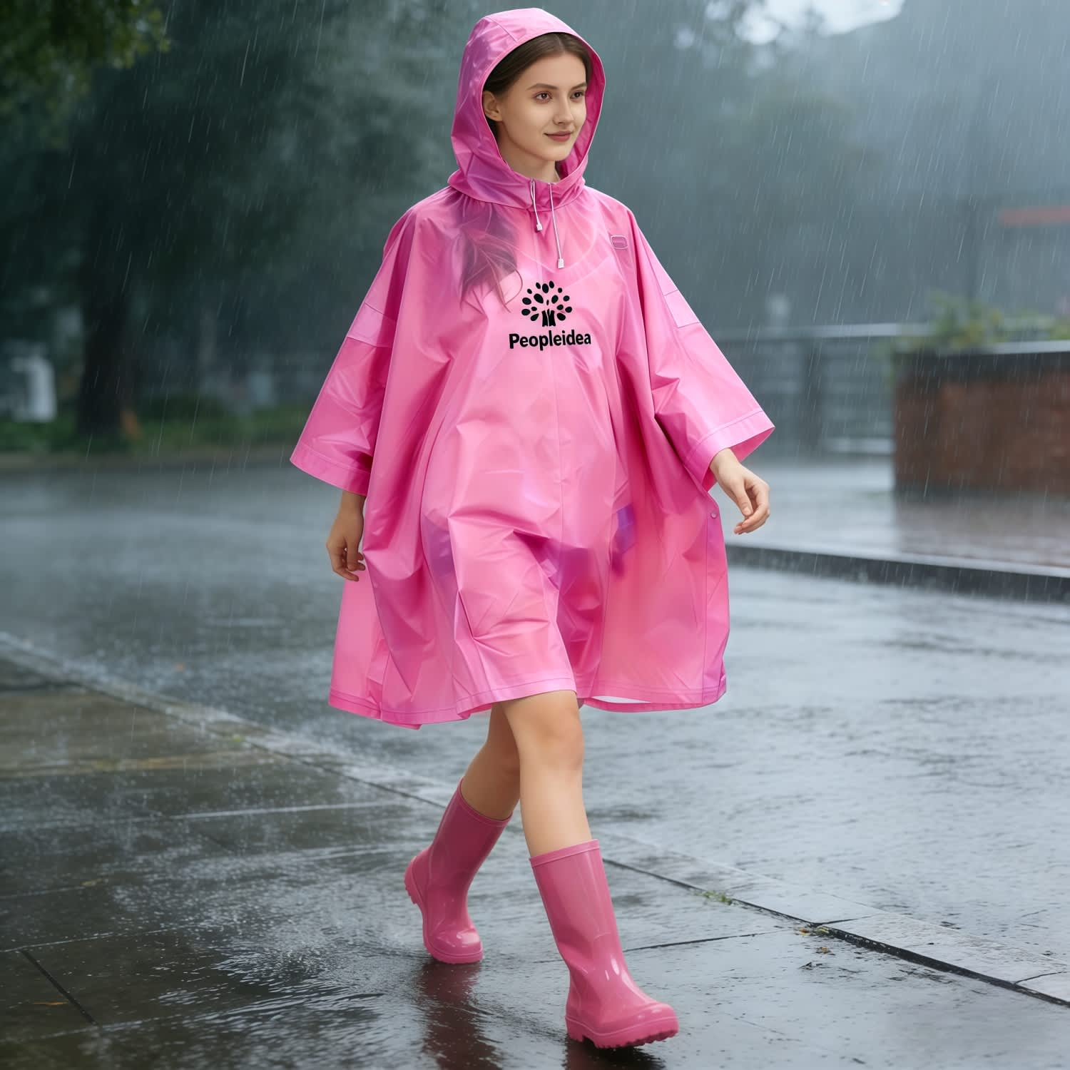 Reusable Adult PEVA Screen Print Rain Poncho