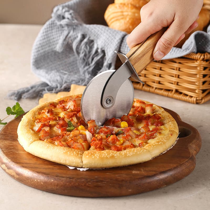 Pizza Cutter Wheel with Hand Carved Wooden Handle