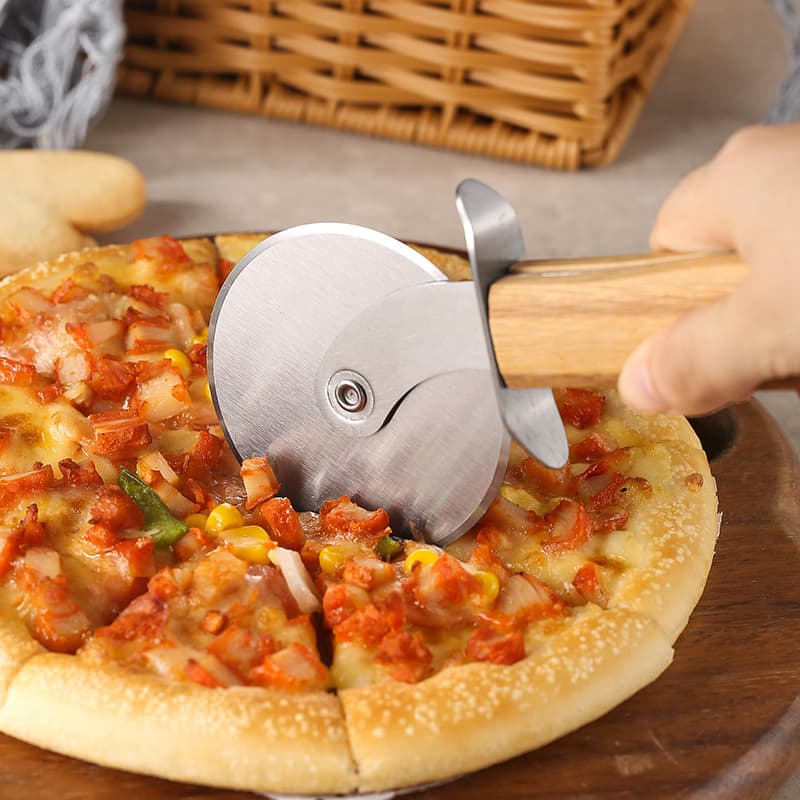 Pizza Cutter Wheel with Hand Carved Wooden Handle