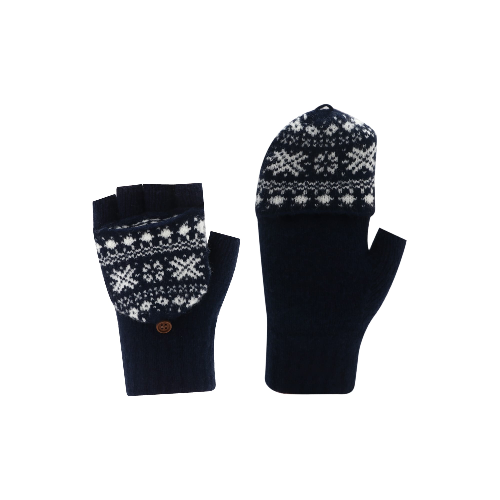 Adults Jacquard Fingerless Gloves with Flip Cover