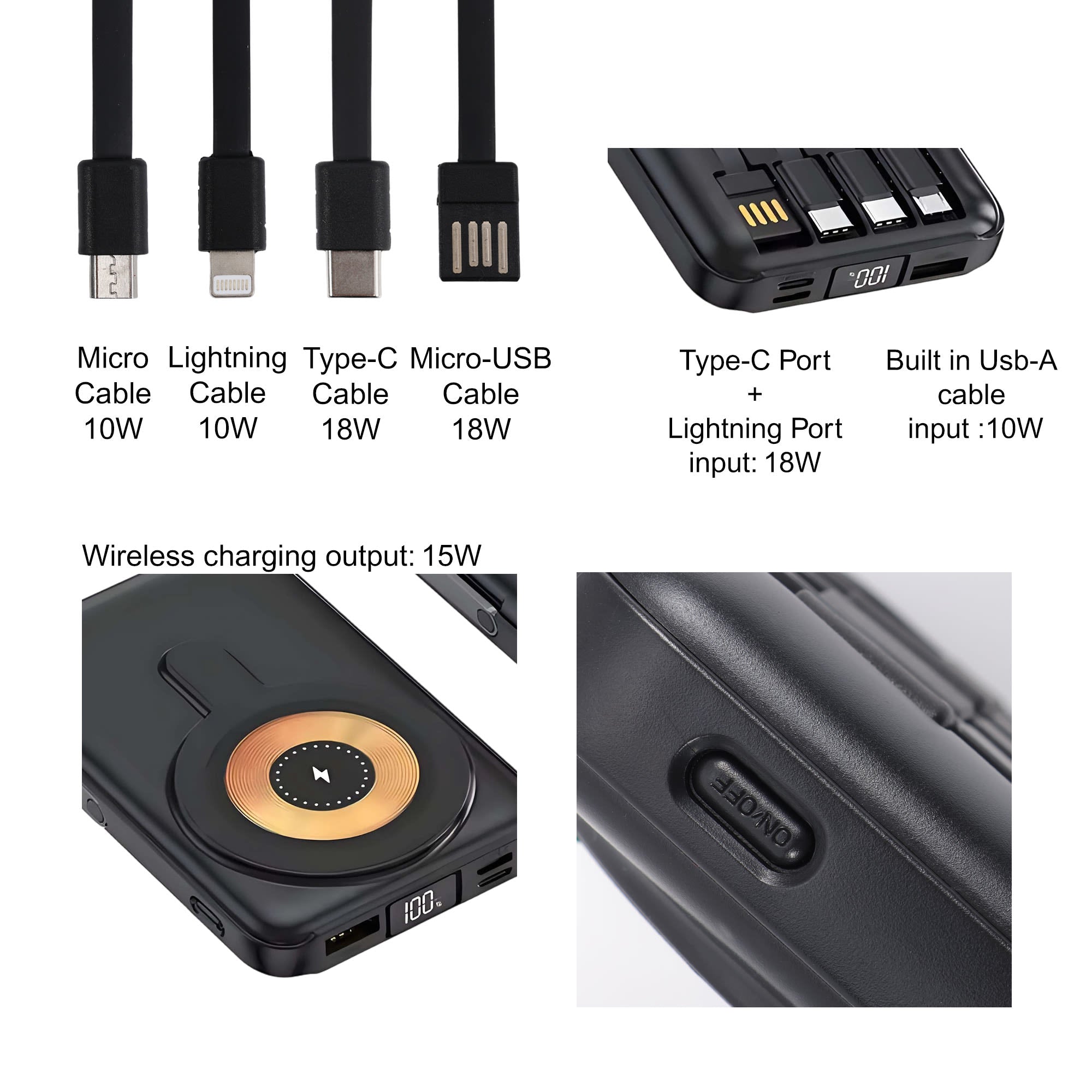 10000mAh 6 in 1 Magnetic Wireless  Power Bank