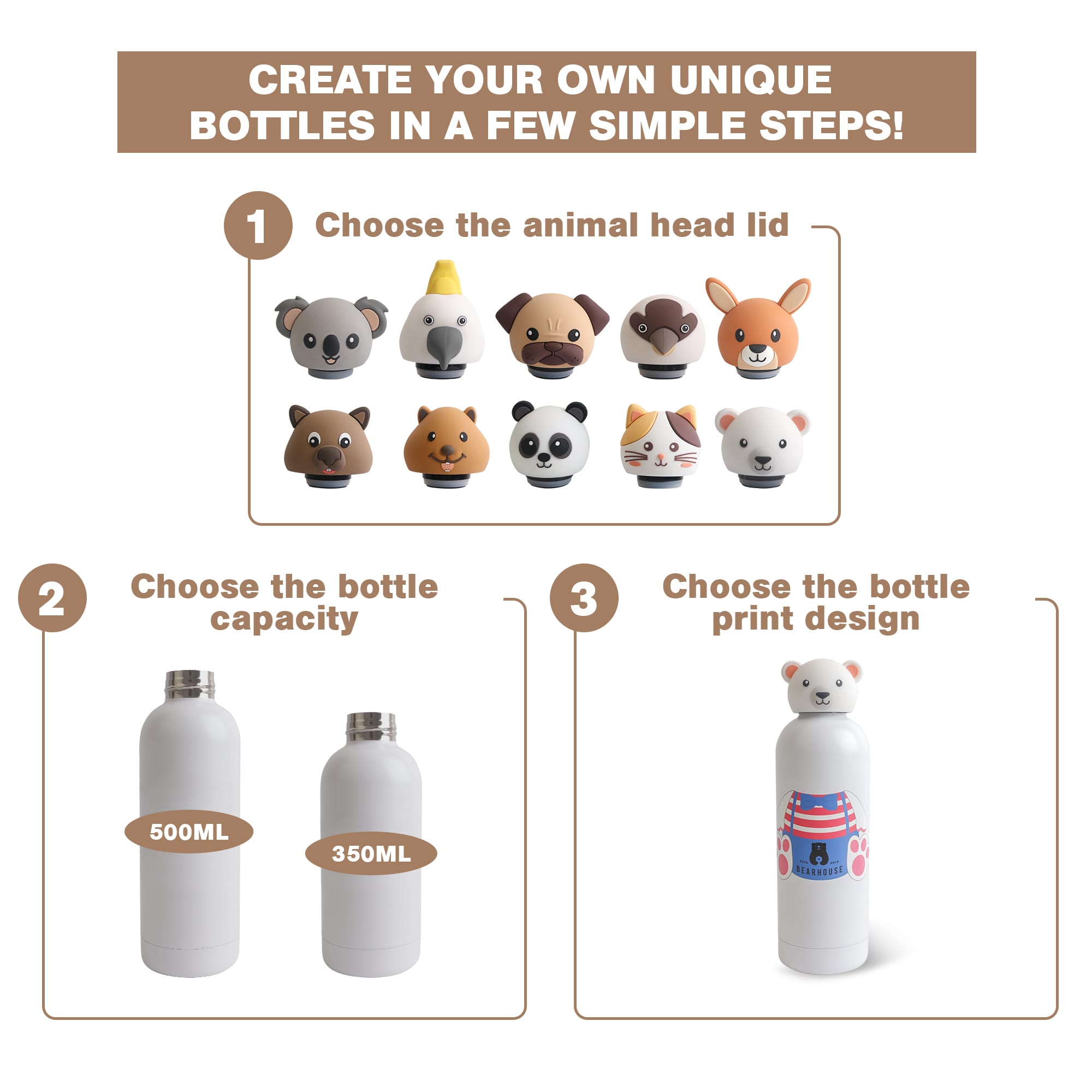 Double Wall Vacuum Bottle with Animal Head