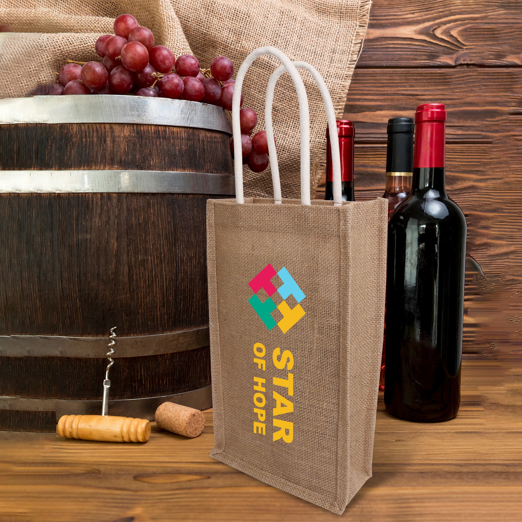 Jute Double Wine Carrier