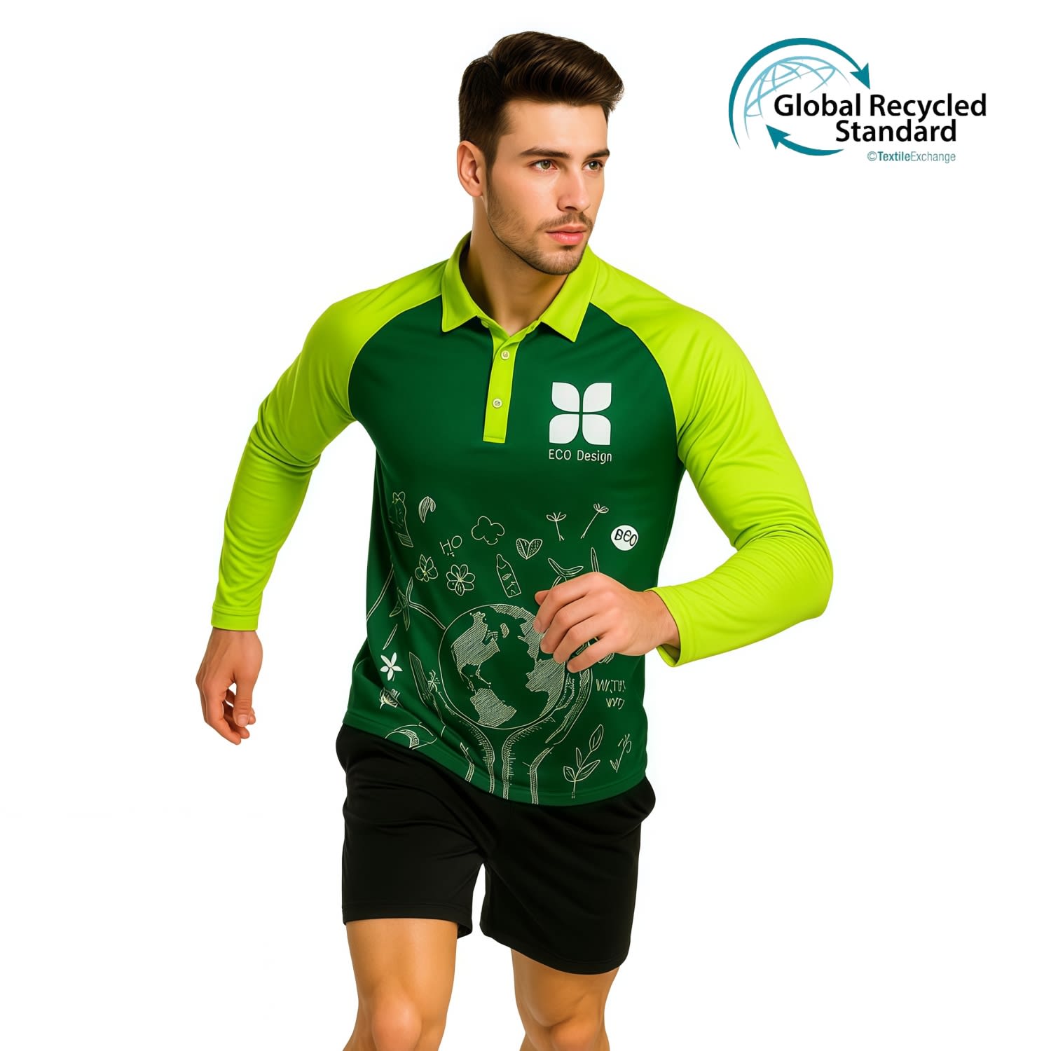 Unisex Adults RPET Micro Mesh Sublimated Raglan Long Sleeves POLO