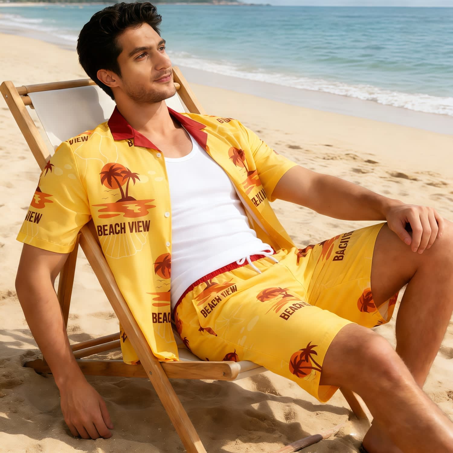 Men's Sublimated Imitation Cotton Cuban Collar Shirt