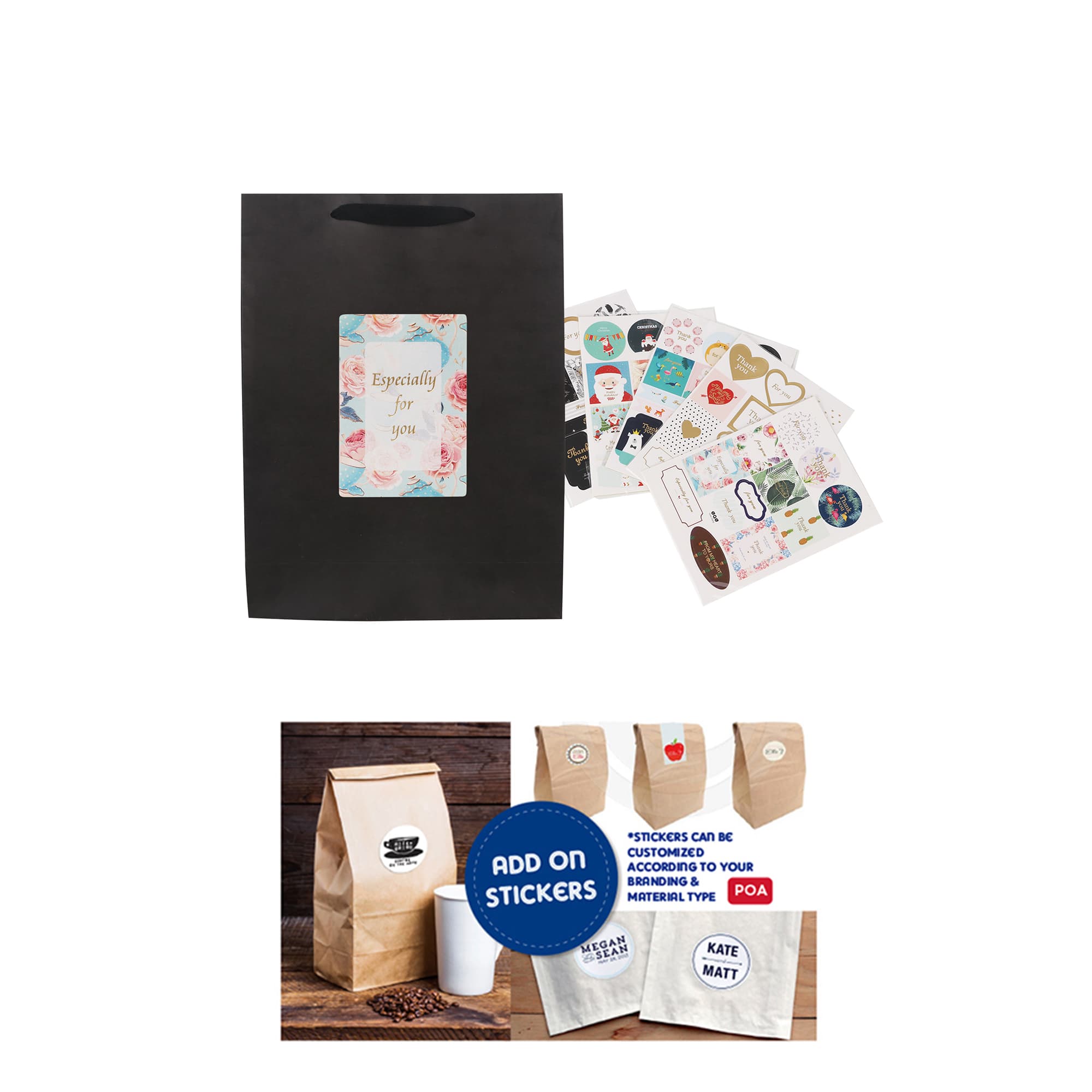 Large Vertical Paper Bag with Fabric Flat Handle(300 x 400 x 110mm)