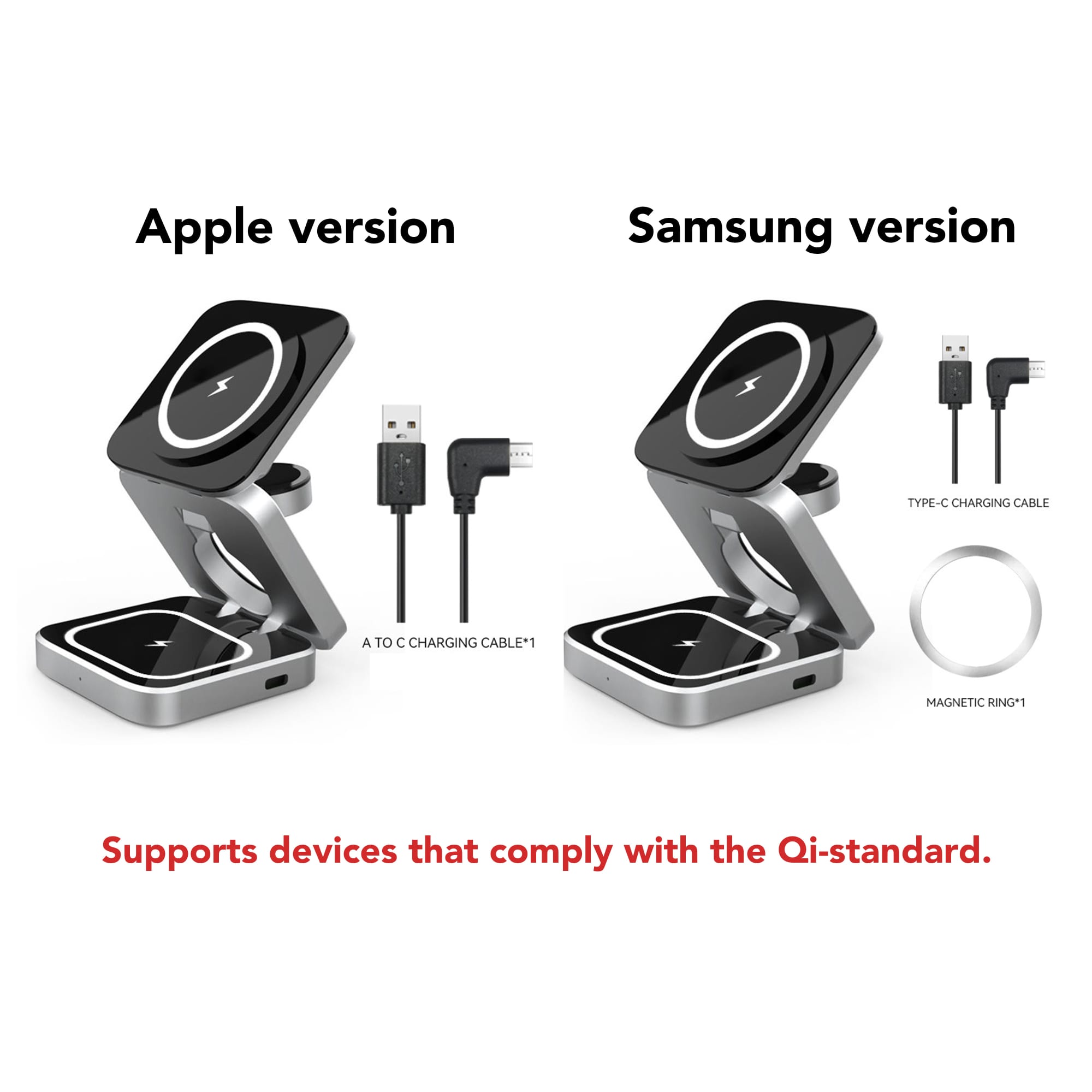 Standard 3 in 1 Foldable Wireless Charger Stand